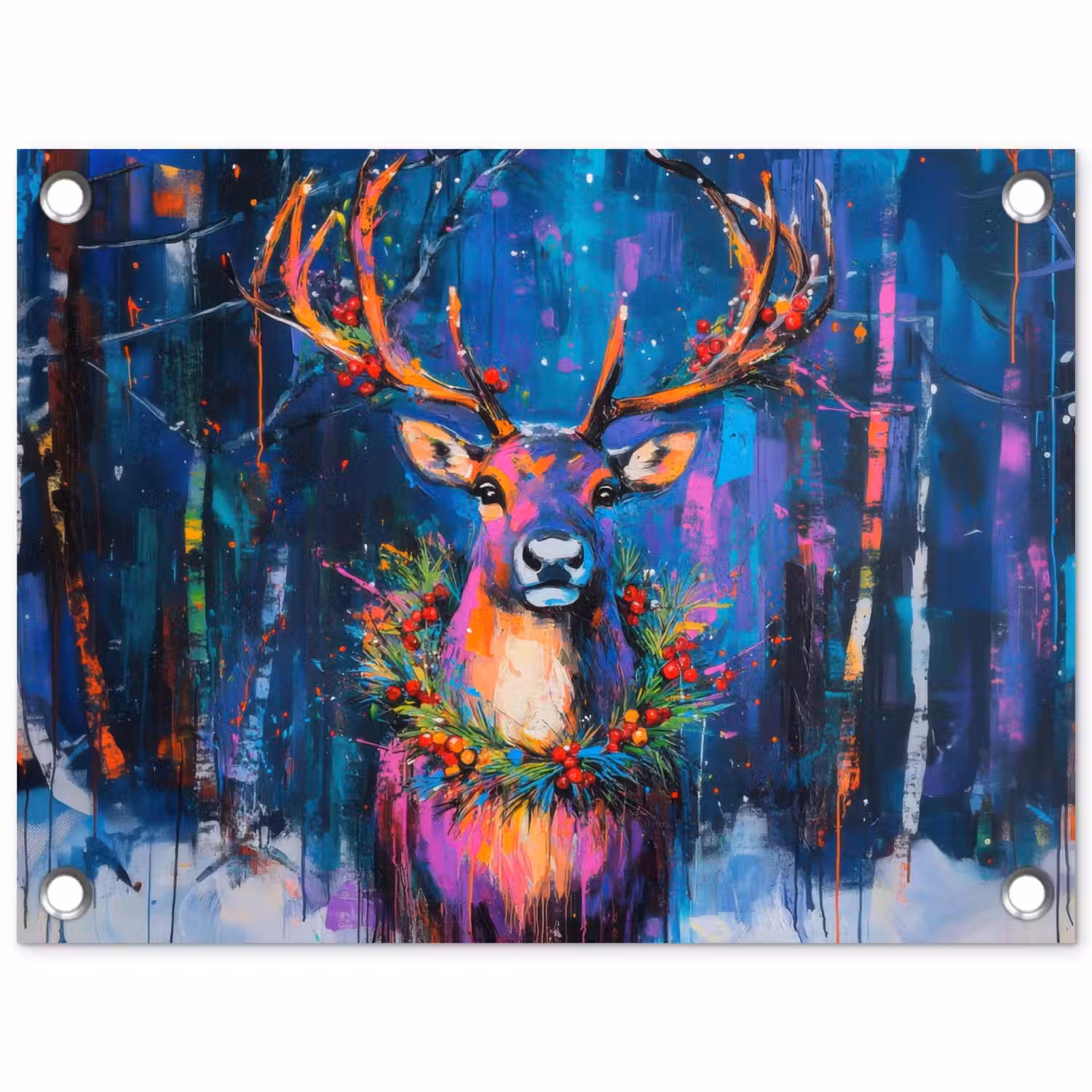 Rendier - Krans - Sprookjesachtig - Blauw tuinposter los doek klein -3d