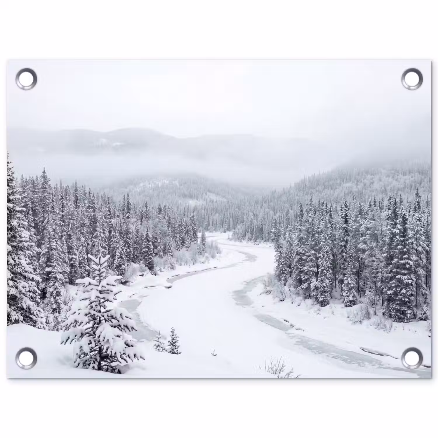 Rivier - Bevroren - Landschap - Winter tuinposter los doek klein -3d
