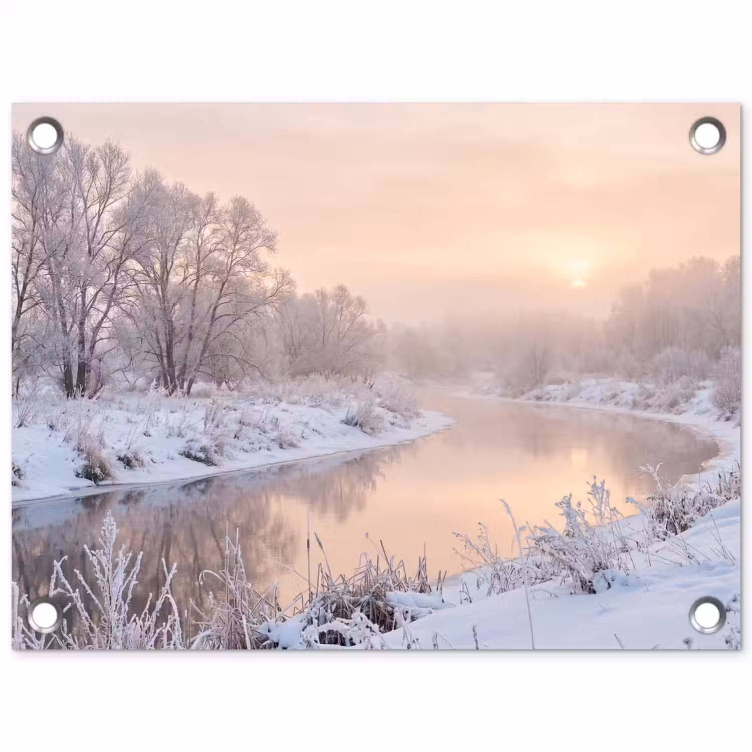Rivier - Winter - Landschap - Sneeuw - Zonsopgang tuinposter los doek klein -3d