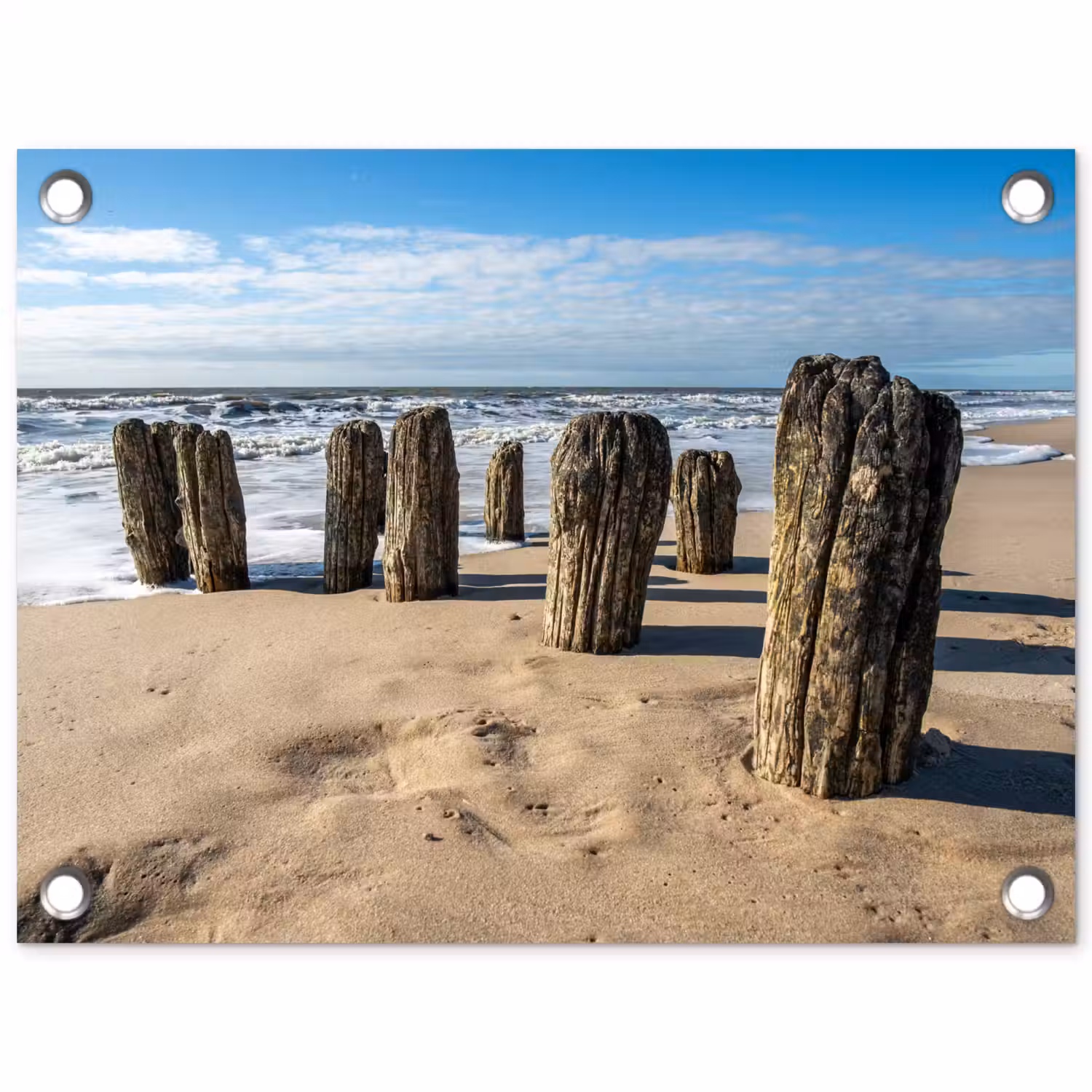 Zand - Strand - Paal - Water - Zomer tuinposter los doek klein -3d