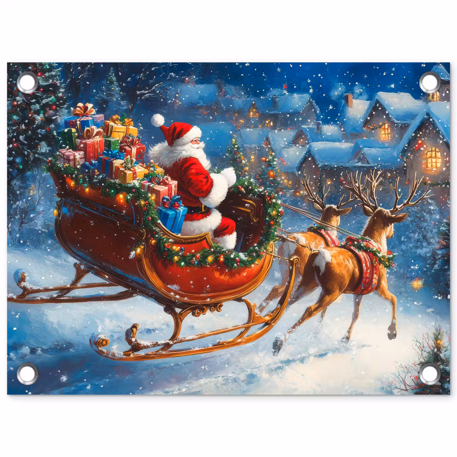 Kerstman - Rendier - Kerst - Sneeuw tuinposter los doek klein -3d