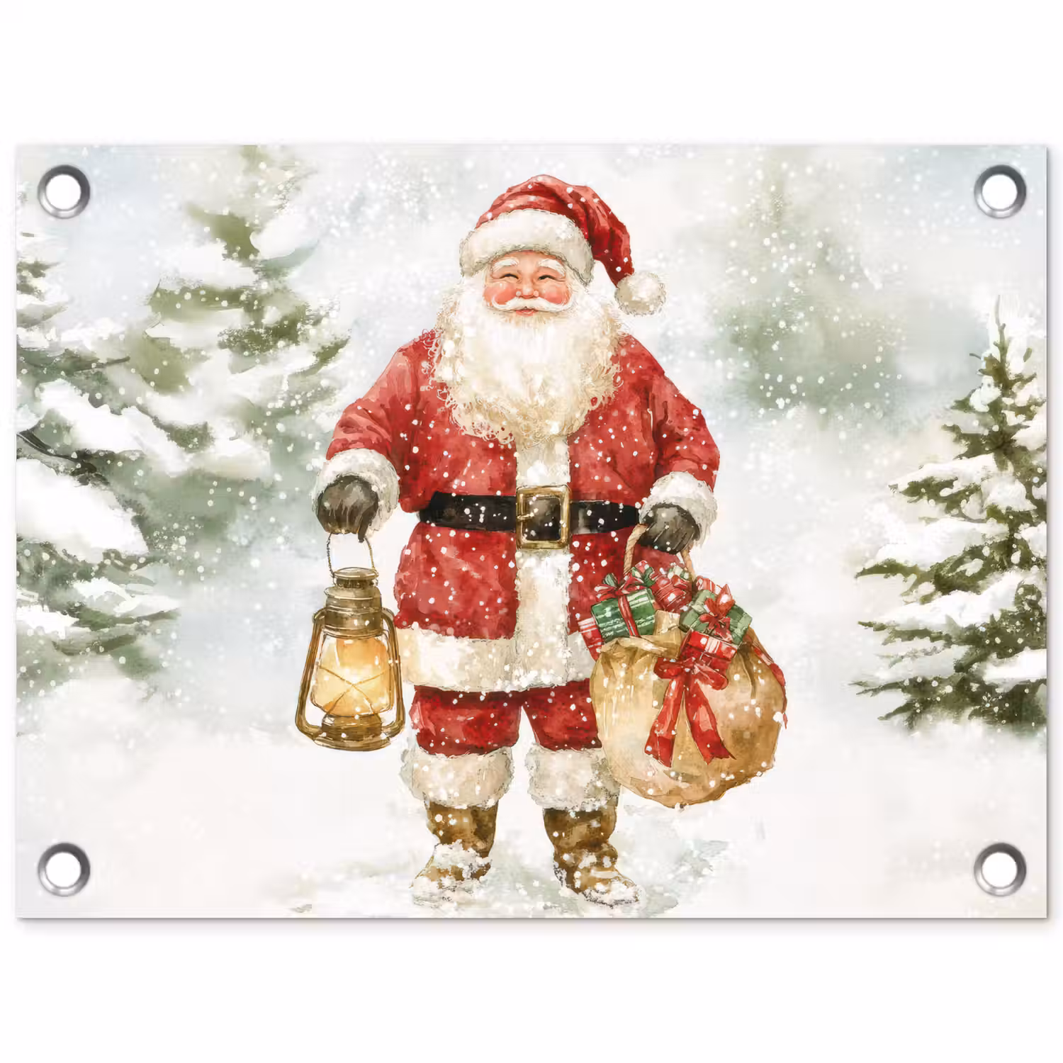 Kerstman- Winter - Sneeuw - Wit - Rood tuinposter los doek klein -3d
