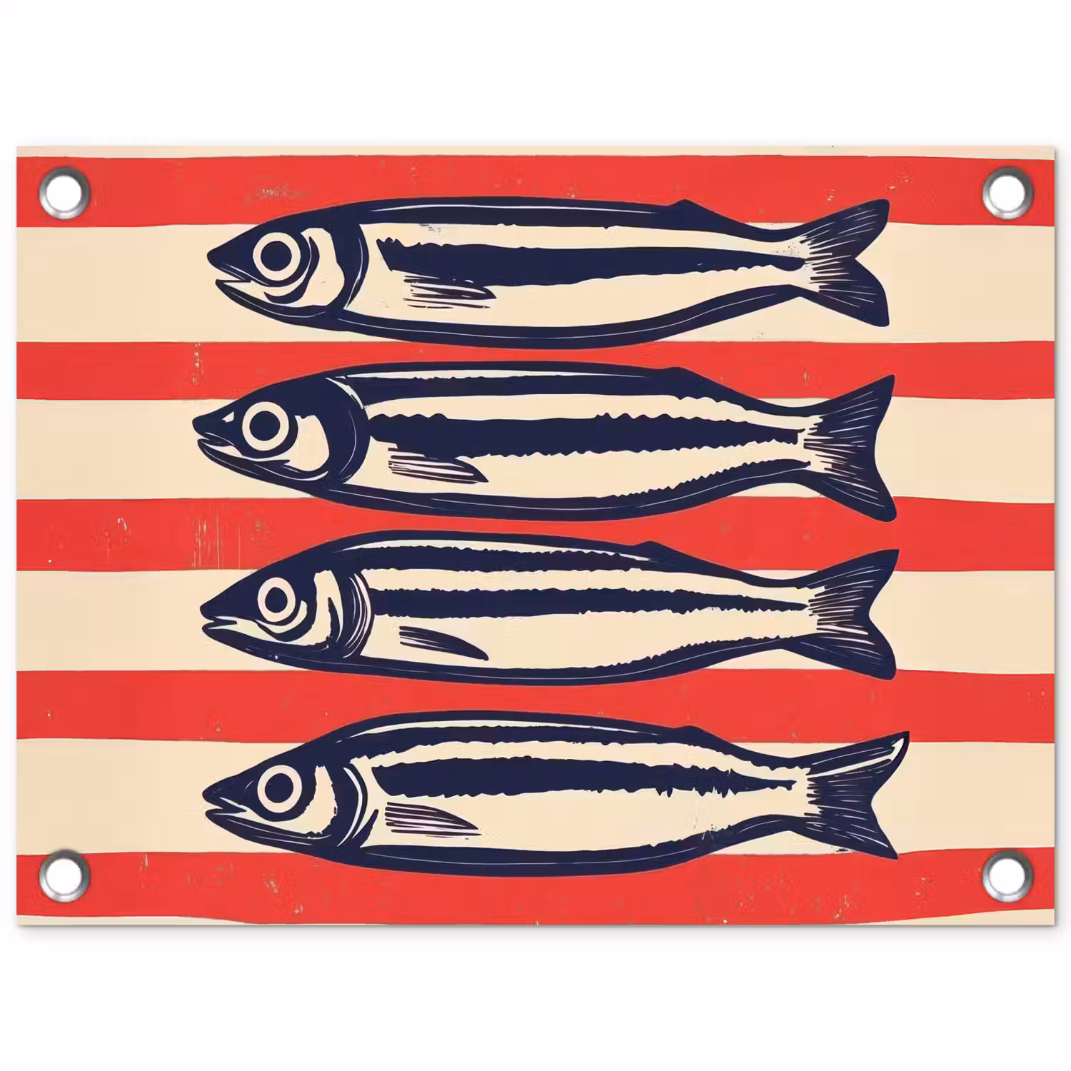 Sardines - Rood en beige strepen tuinposter los doek klein -3d