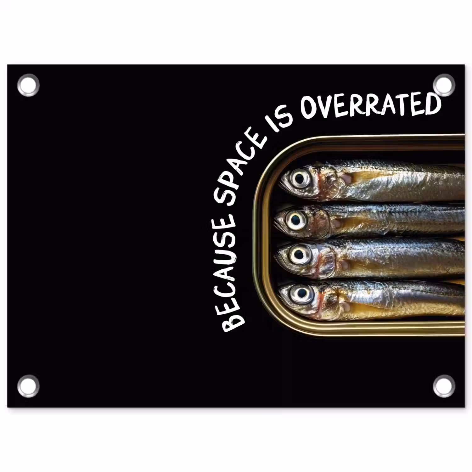 Sardines - Tekst - Vis - Blik tuinposter los doek klein -3d