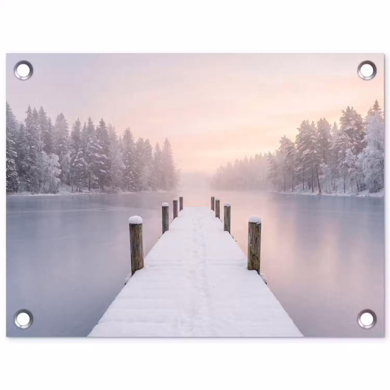 Steiger - Meer - Mist - Winter - Serene tuinposter los doek klein -3d