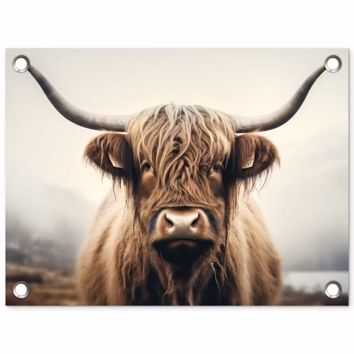 Schotse hooglander - Hoorns - Landschap tuinposter los doek klein -3d