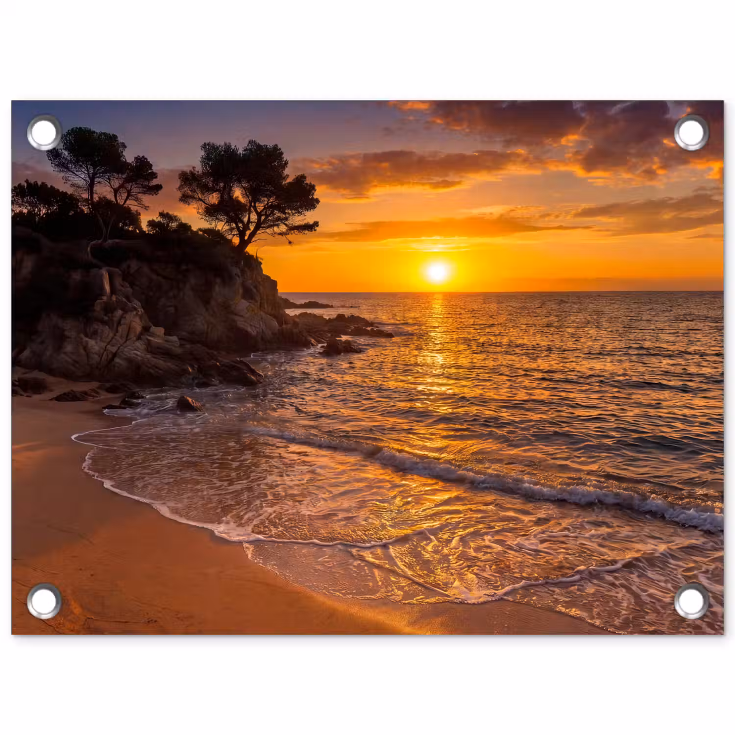 Zee - Kust - Zonsondergang - Natuur - Oranje tuinposter los doek klein -3d