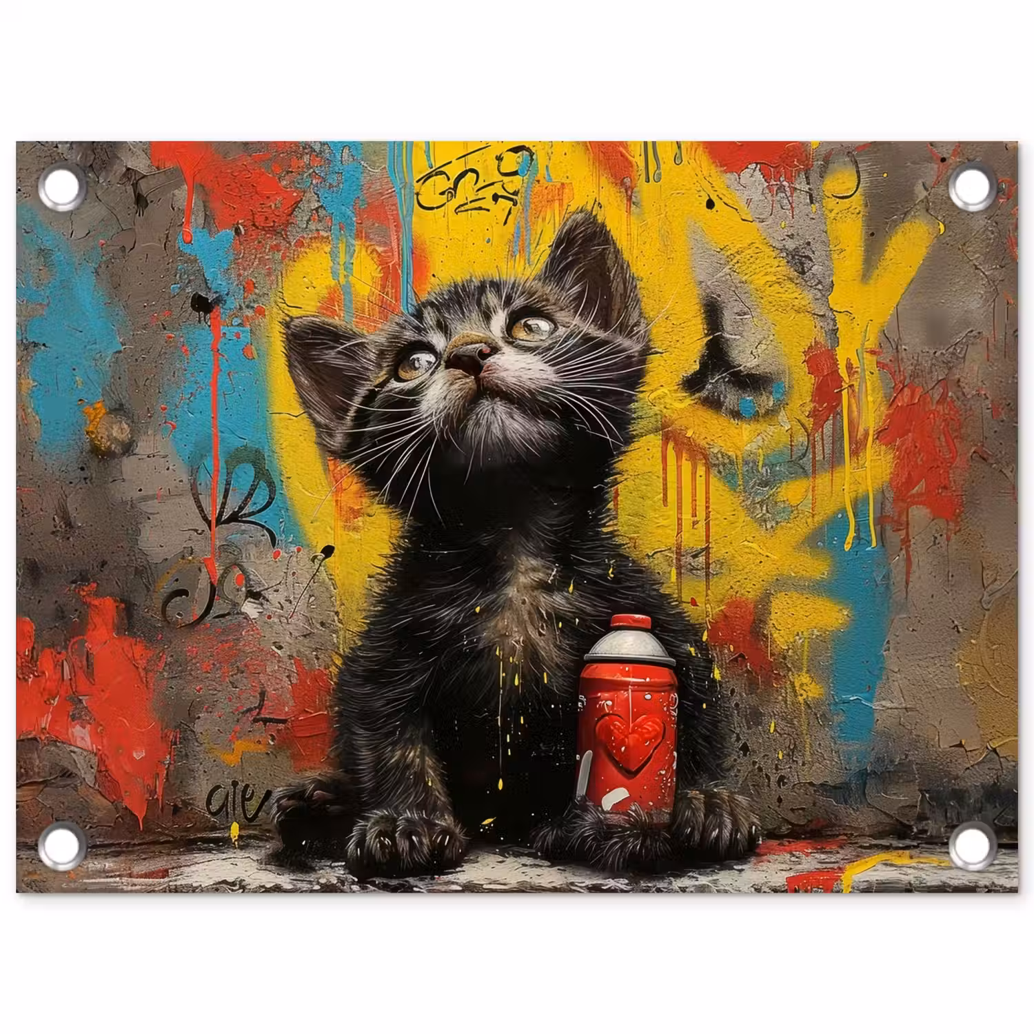 Kitten met Spuitbus tuinposter los doek klein -3d
