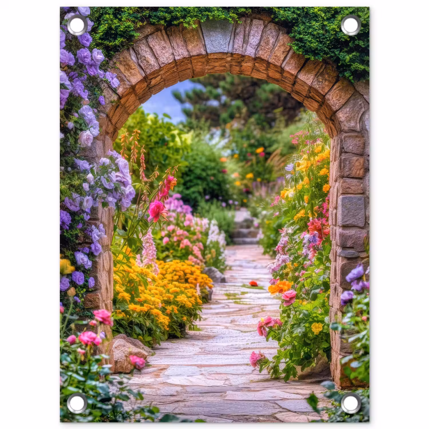 Doorkijk - Bloemen - Pad - Natuur tuinposter los doek klein -3d