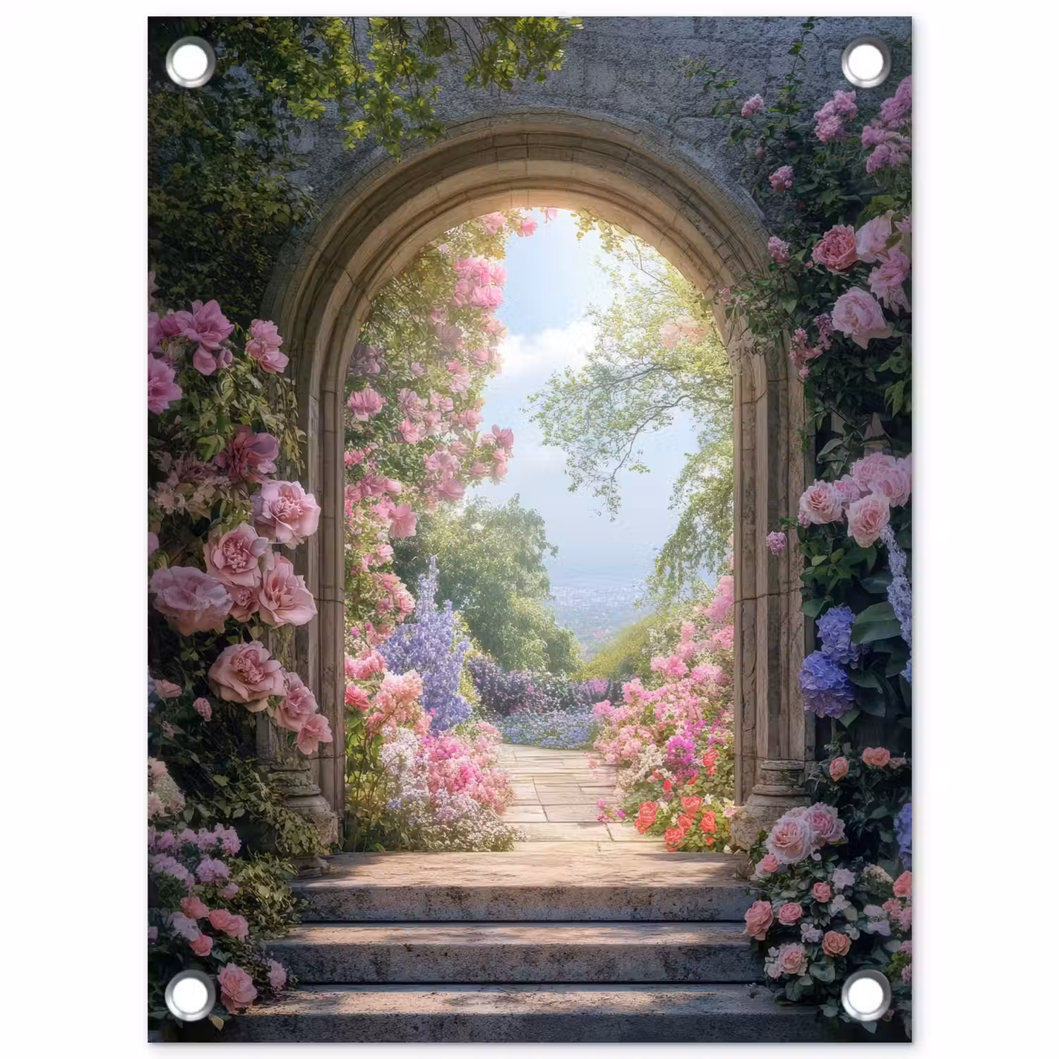 Doorkijk - Rozen - Vintage - Bloemen tuinposter los doek klein -3d