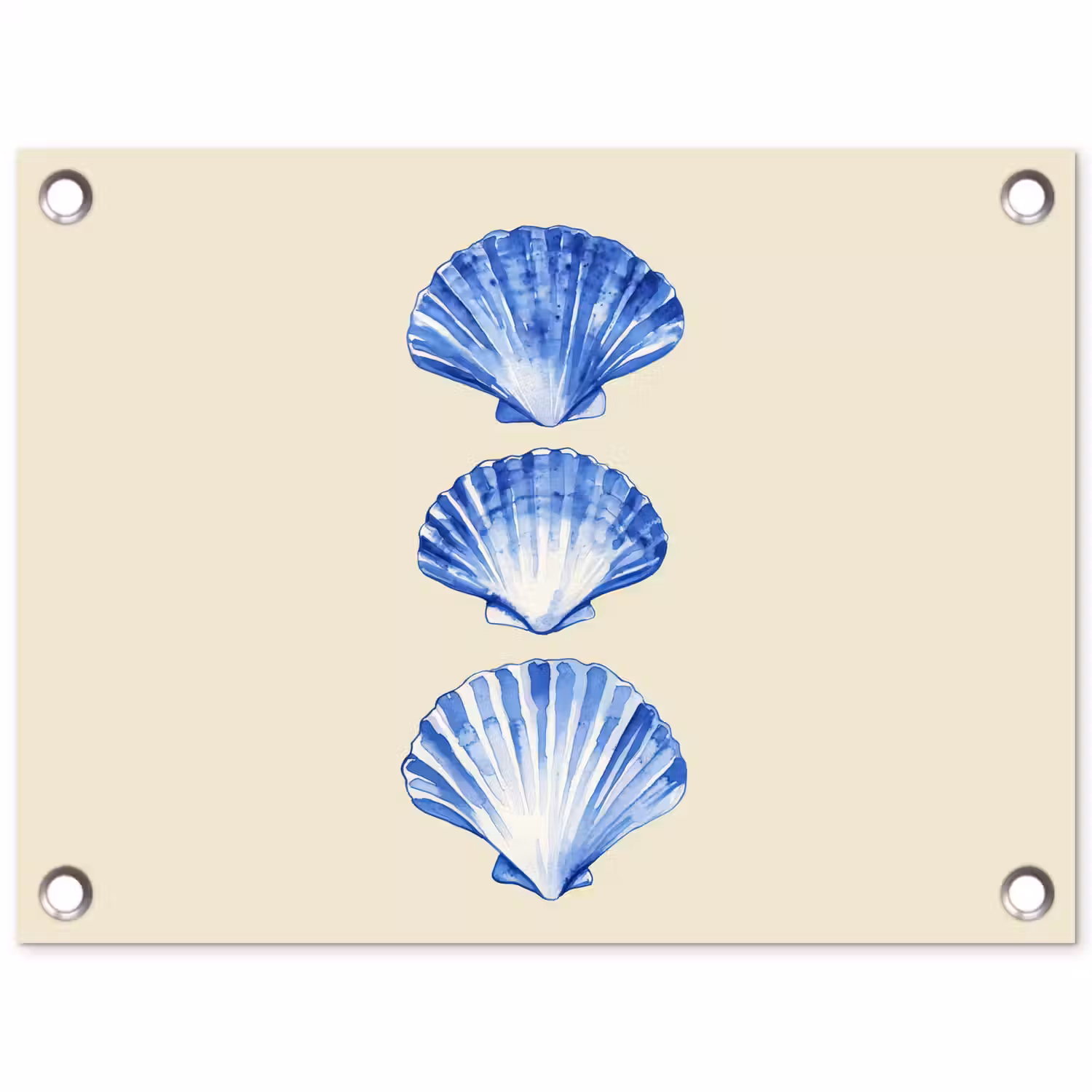 Schelpen - Blauw - Beige tuinposter los doek klein -3d
