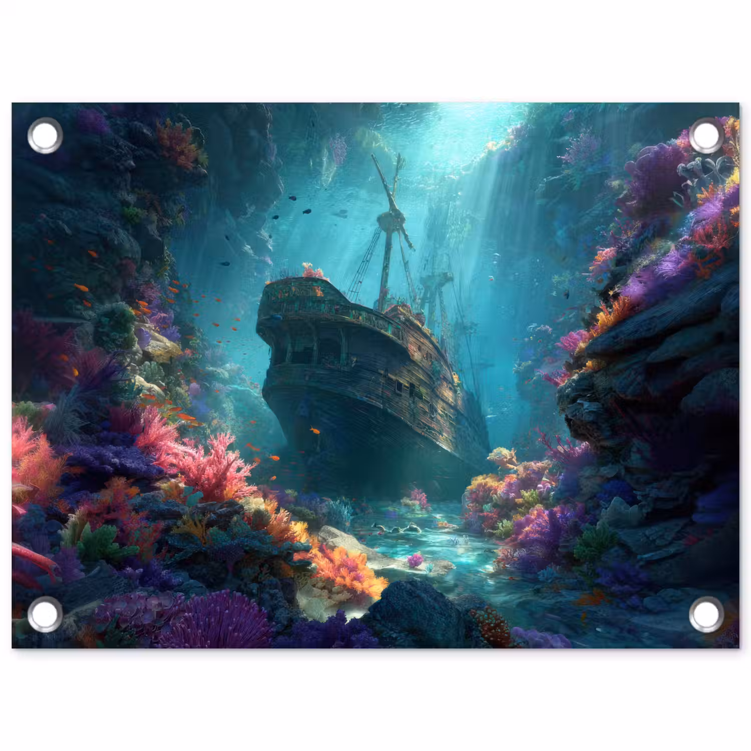Schip - Hout - Koraalriffen - Zonlicht tuinposter los doek klein -3d