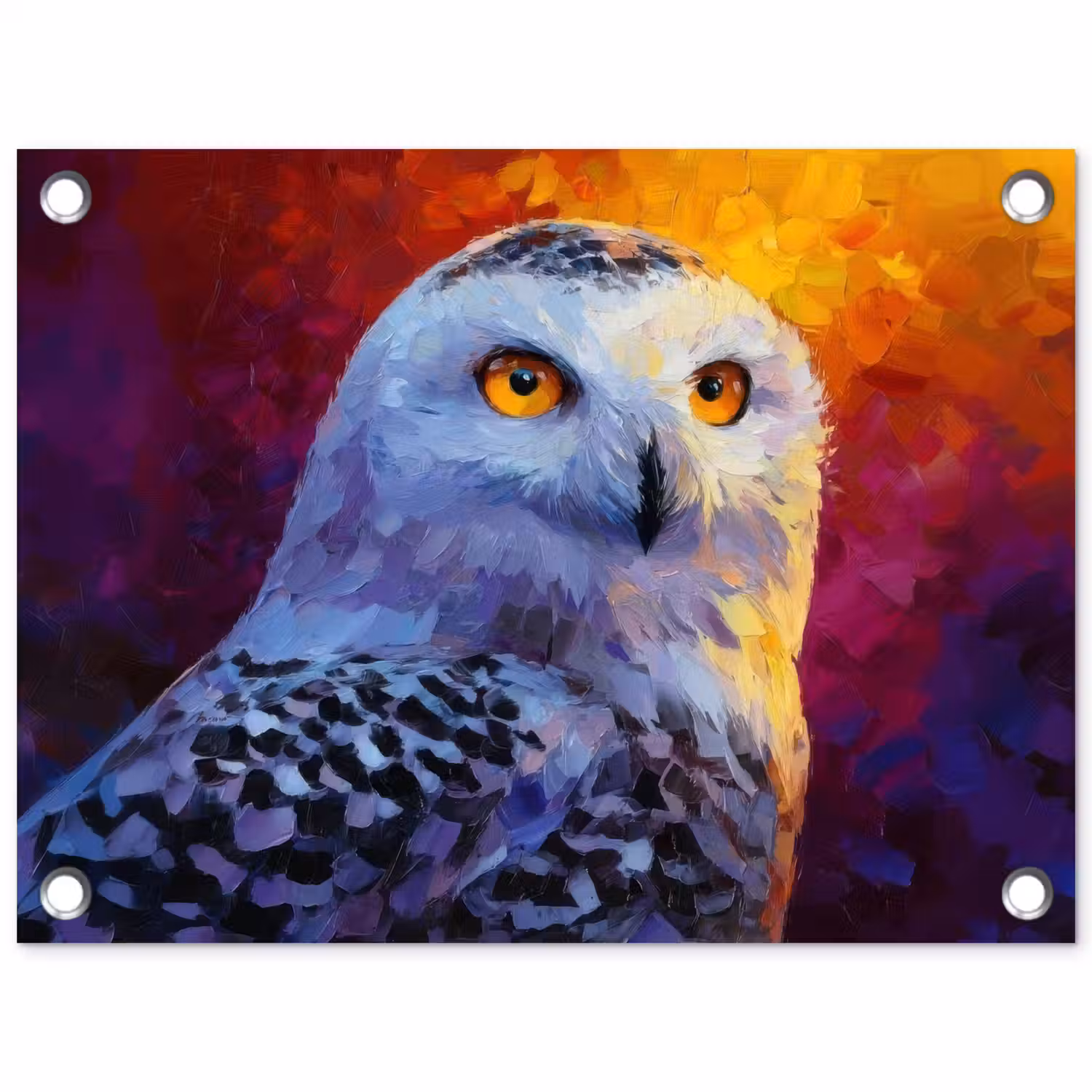 Sneeuwuil - Schilderij - Kleurrijk - Wit tuinposter los doek klein -3d