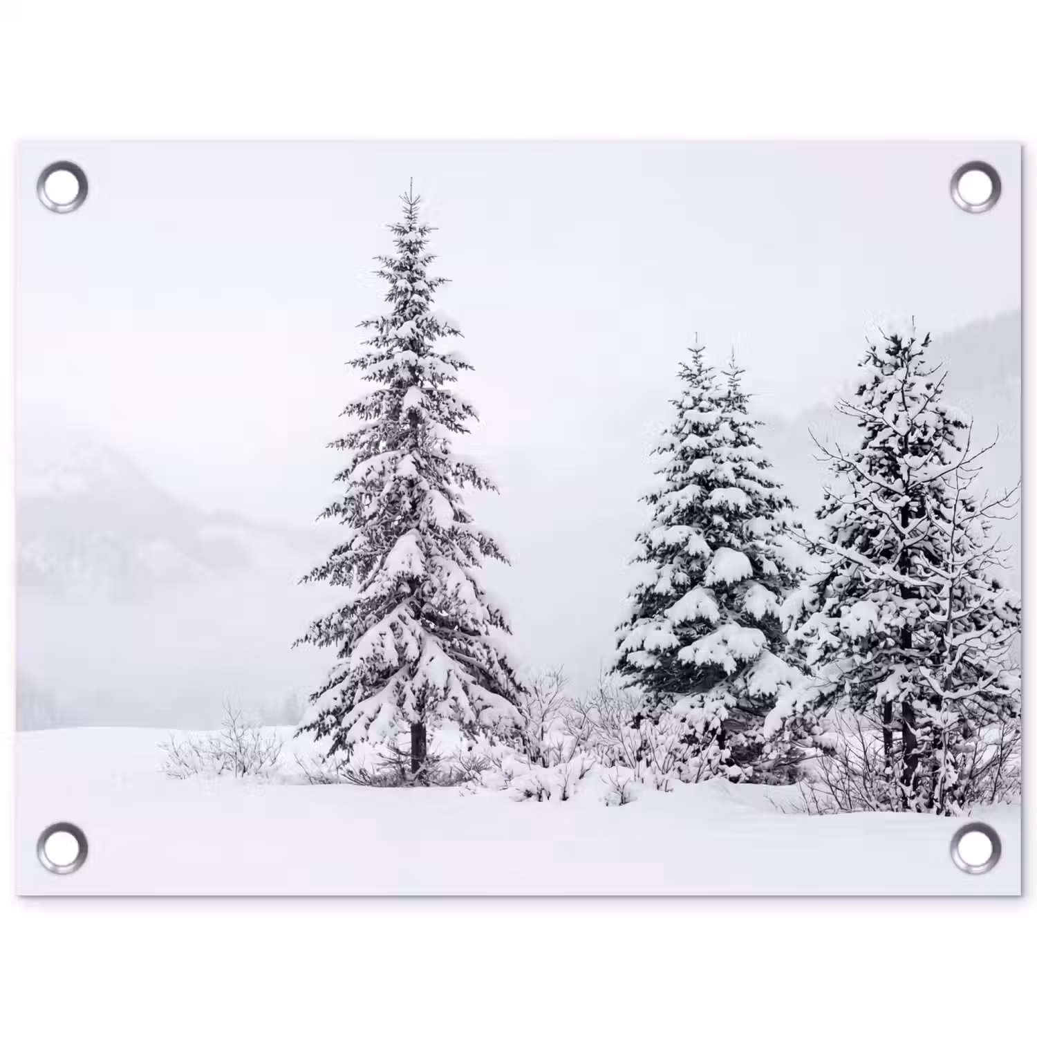 Fijnsparren - Sneeuw - Winter - Landschap - Stilte tuinposter los doek klein -3d