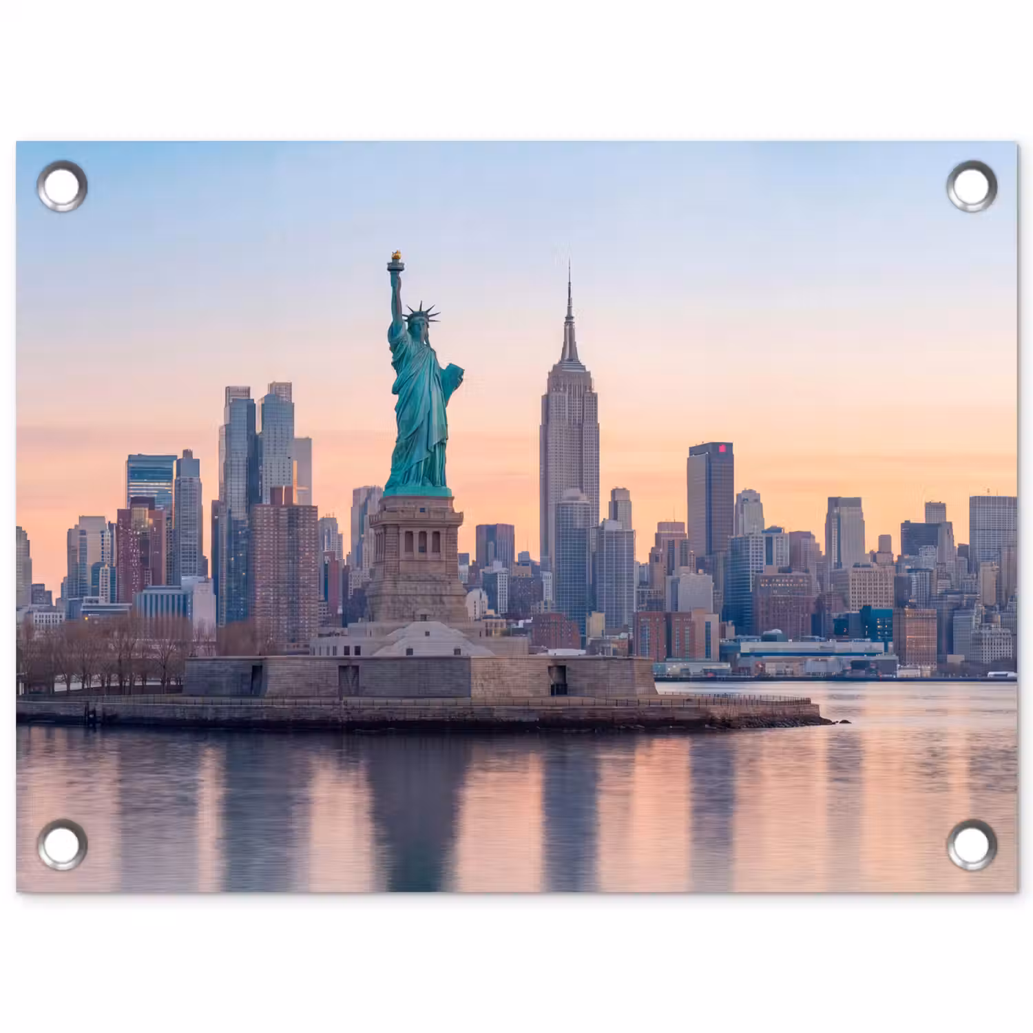 Vrijheidsbeeld - New York - Zonsopgang - Stad - Architectuur tuinposter los doek klein -3d