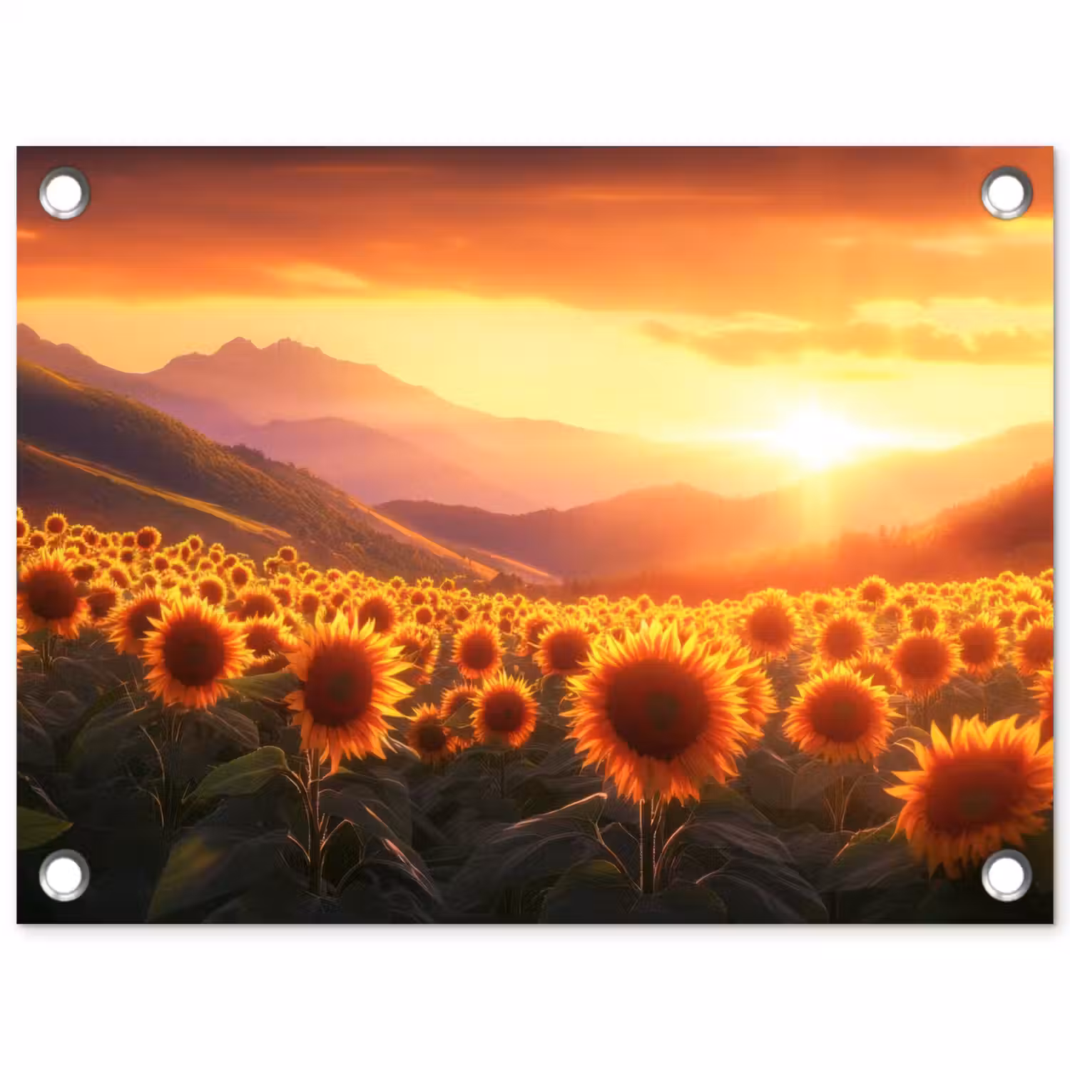 Zonnebloemen - Zonsondergang - Landschap tuinposter los doek klein -3d
