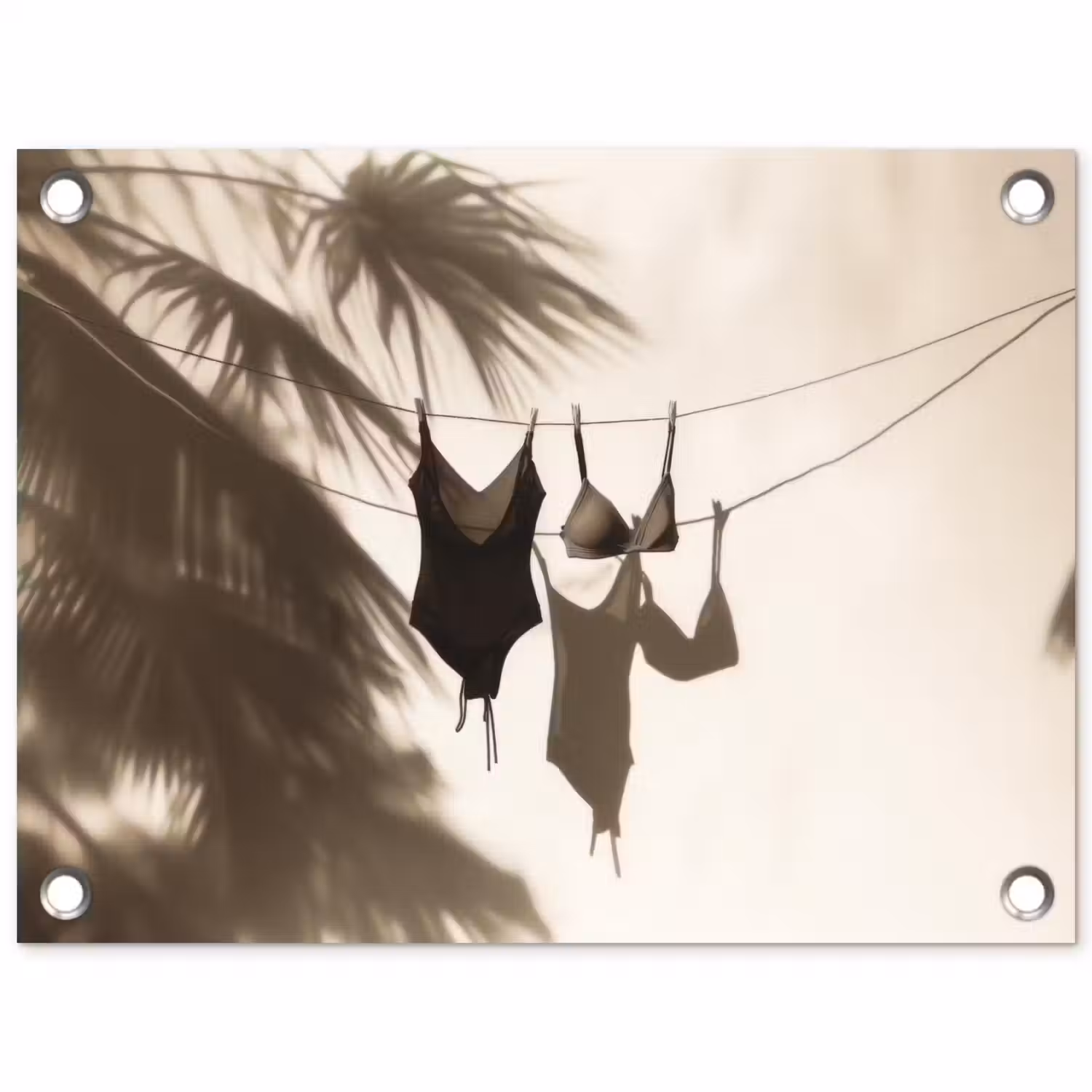 Badkleding - Palmbomen - Schaduw - Tropisch tuinposter los doek klein -3d