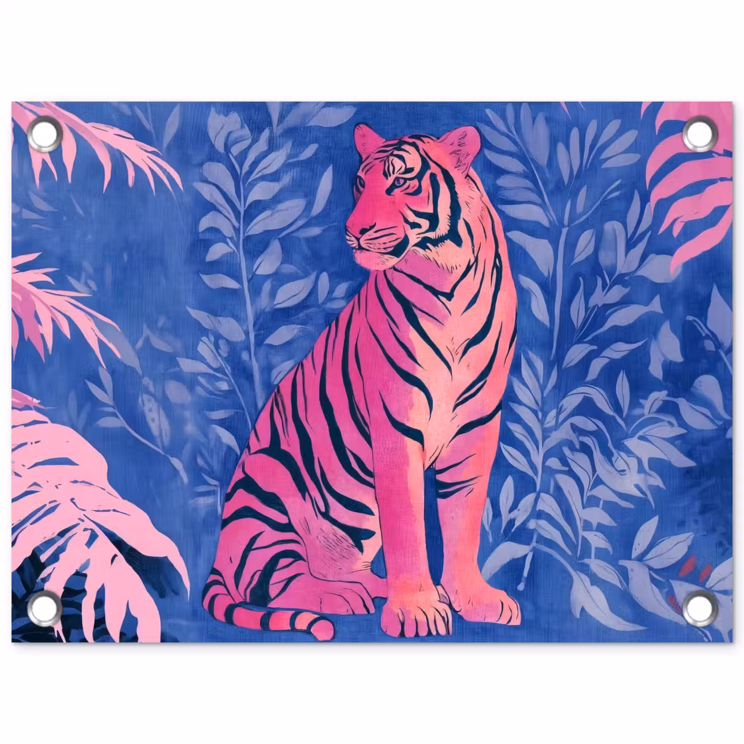 Tijger - Roze - Bladeren - Jungle tuinposter los doek klein -3d