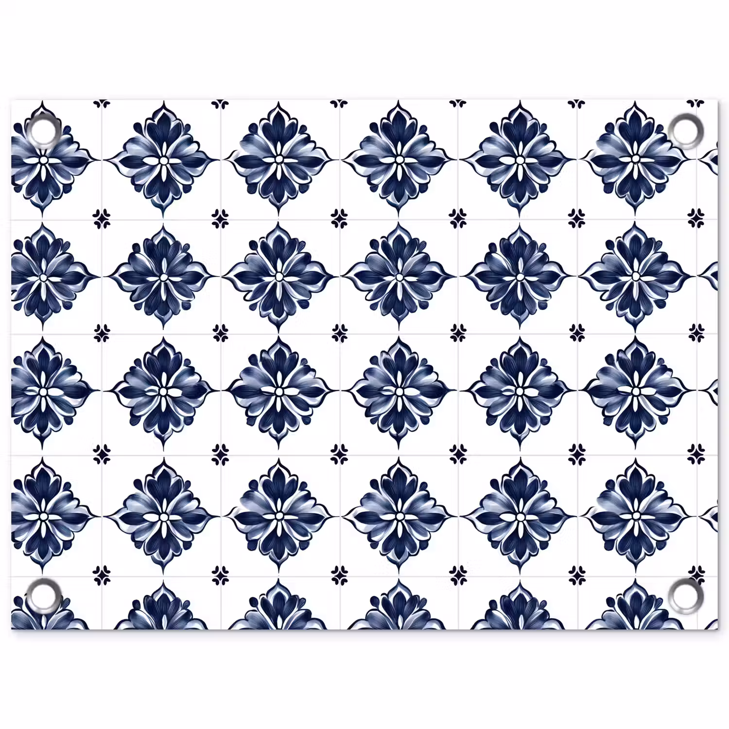 Tegelmotief - Blauw - Wit - Bloem tuinposter los doek klein 239 -3d