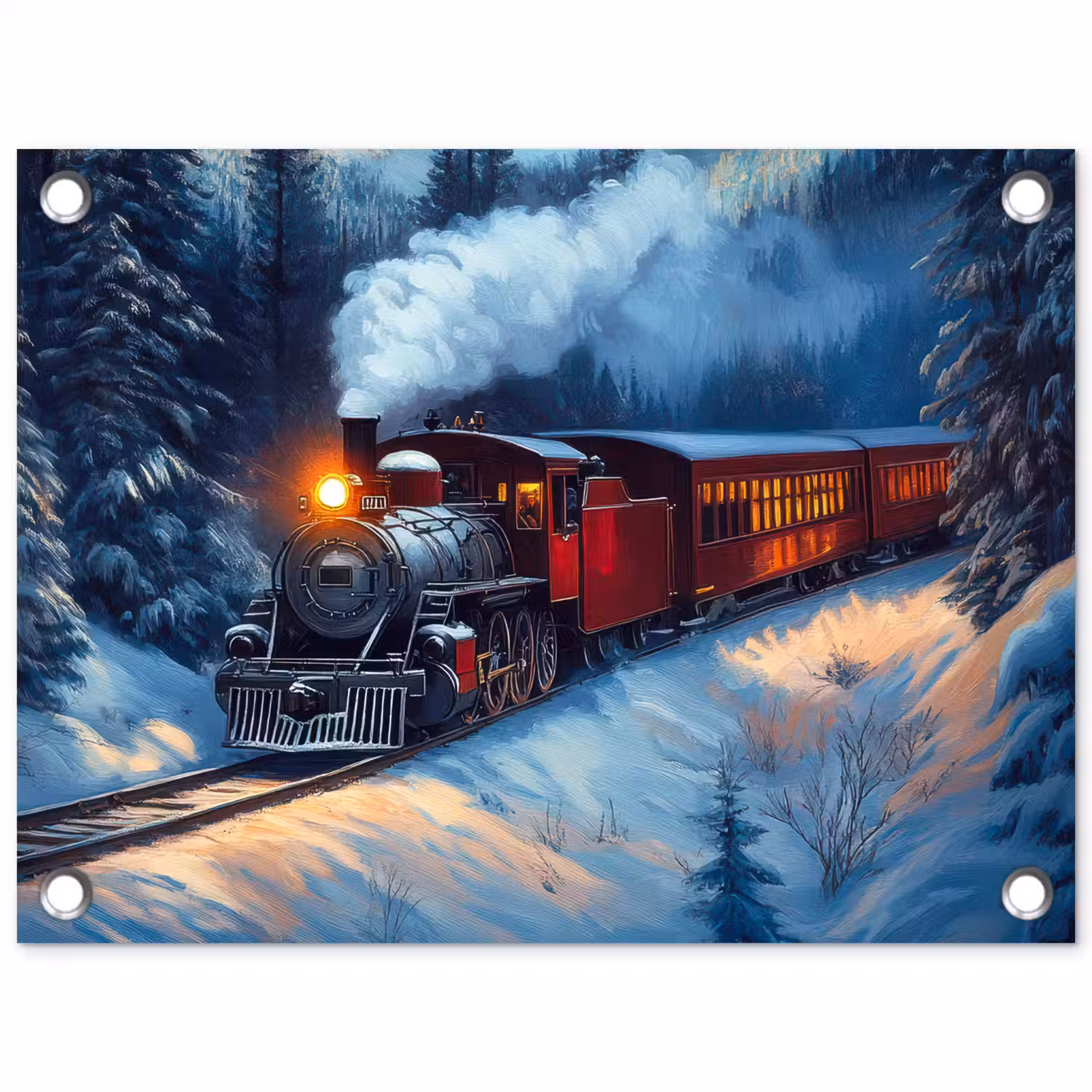Trein - Kerst - Sneeuw - Kersttrein tuinposter los doek klein -3d