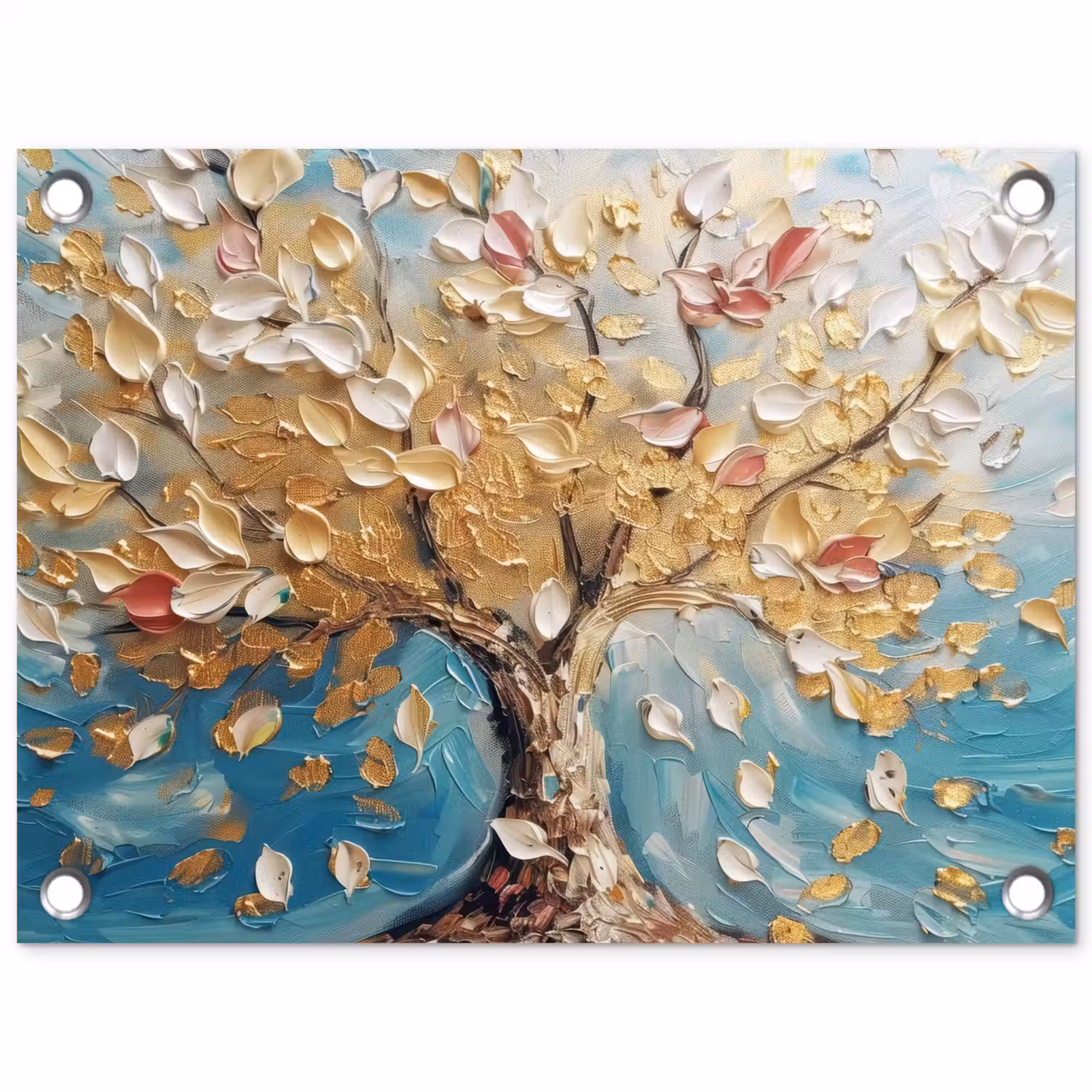 Boom - Blauw - Goud - Abstract - Modern tuinposter los doek klein -3d