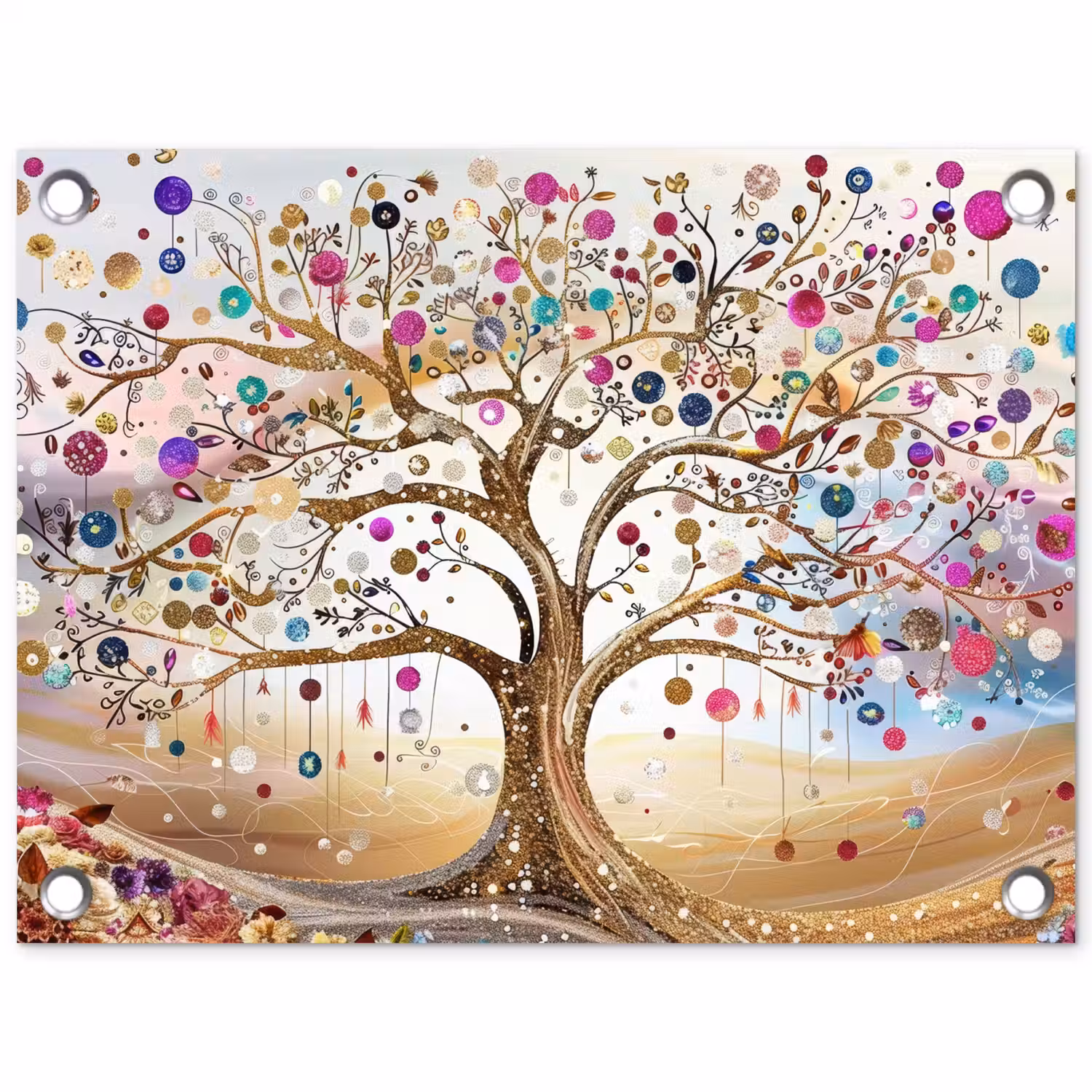 Levensboom - Goud - Kleurrijk - Abstract - Aesthetic tuinposter los doek klein -3d