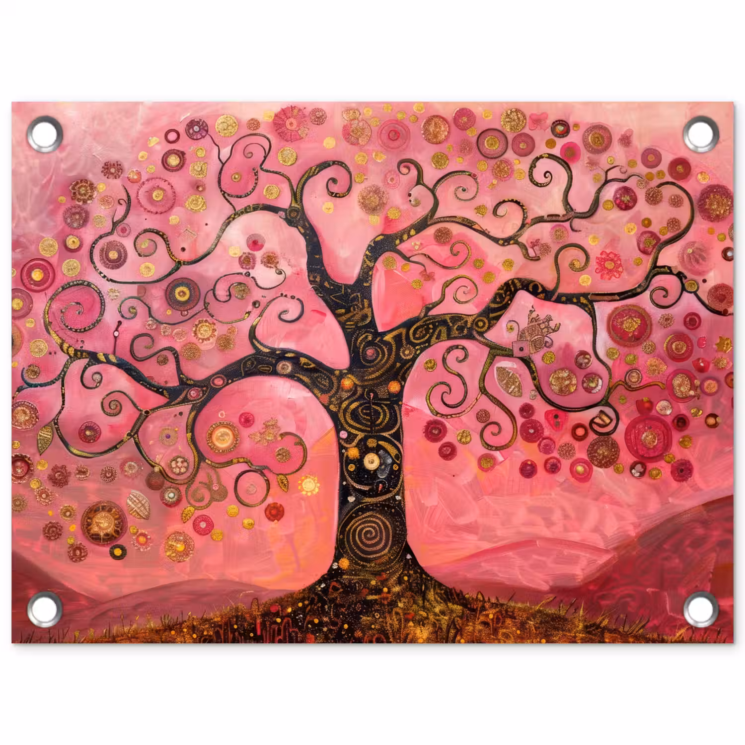 Boom - Levensboom - Roze - Goud tuinposter los doek klein -3d