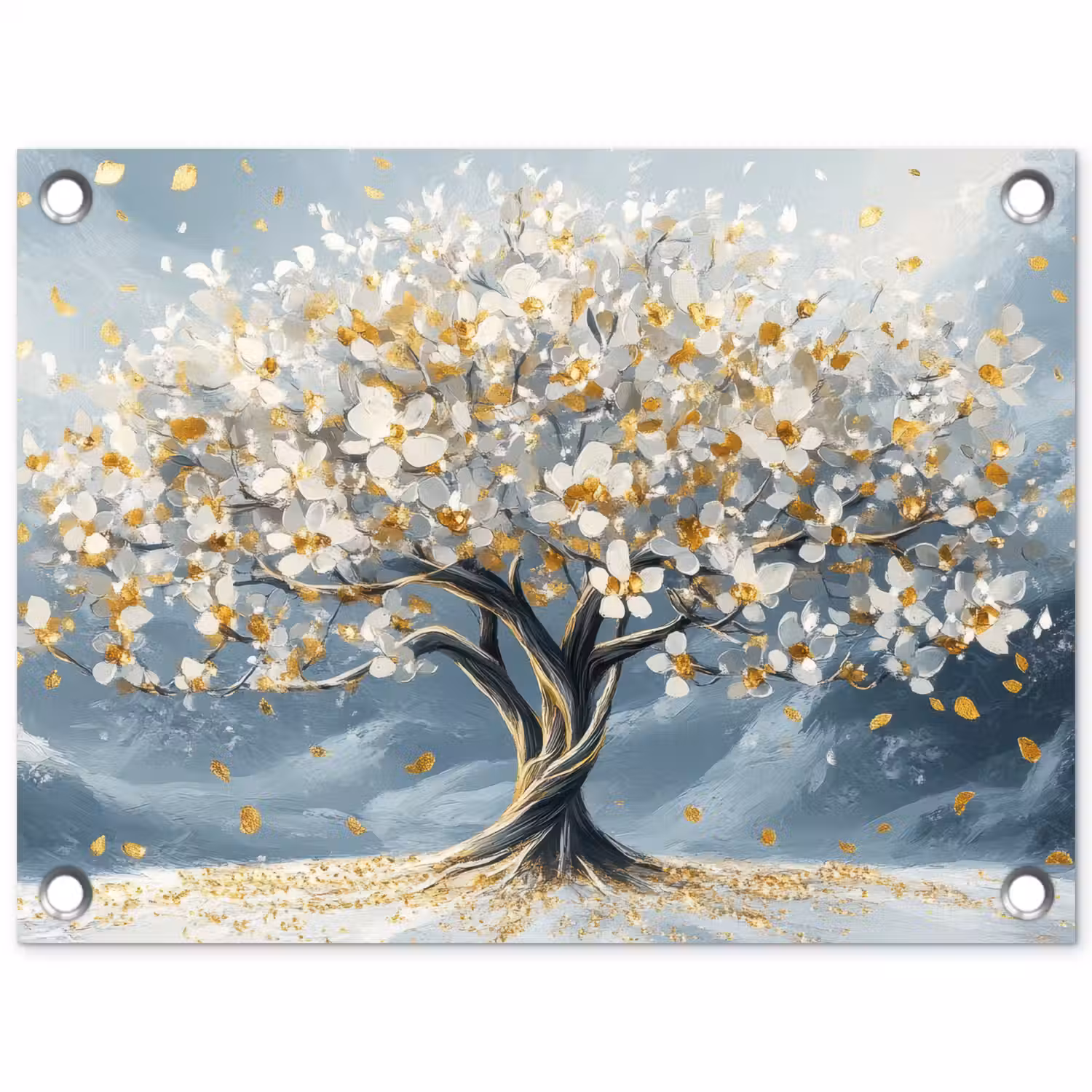 Boom - Winter - Levensboom - Modern - Goud tuinposter los doek klein -3d