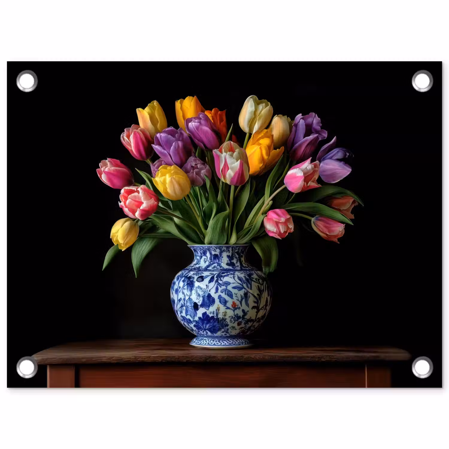 Tulpen - Kleuren - Hout - Vaas tuinposter los doek klein -3d