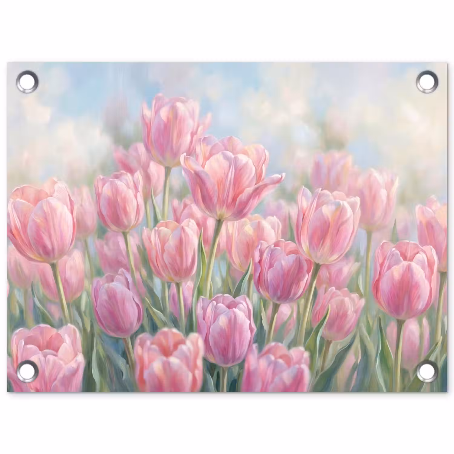 Tulpen - Veld - Lente - Roze tuinposter los doek klein -3d