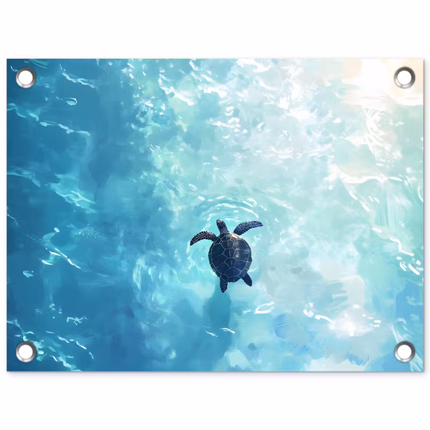 Schildpad - Zee - Blauw - Schittering tuinposter los doek klein -3d