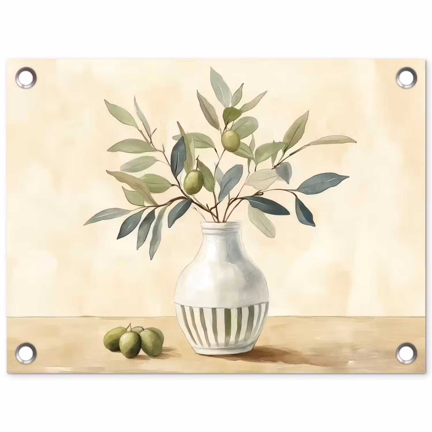 Vaas - Keramiek - Olijftakken tuinposter los doek klein -3d