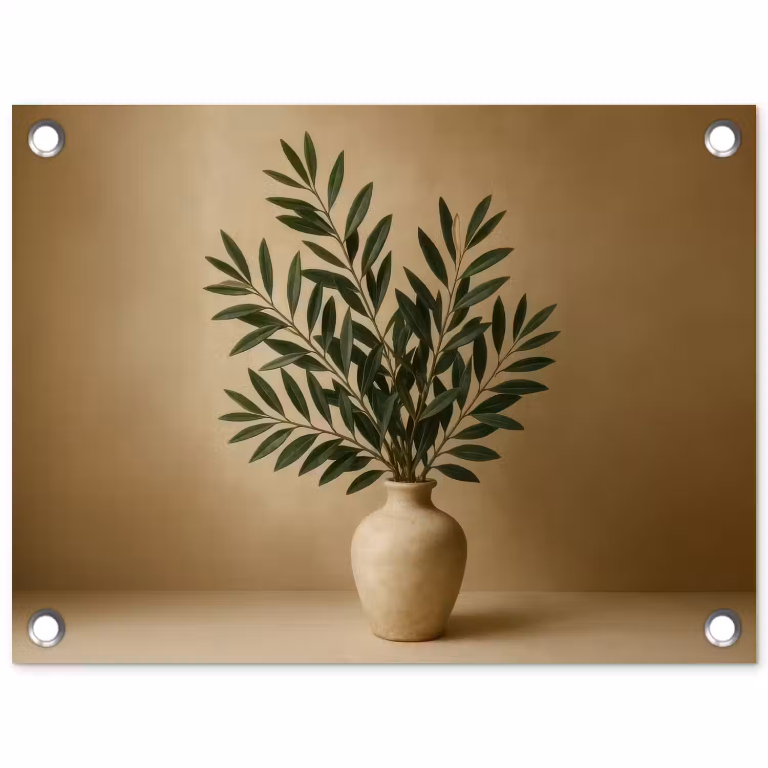 Vaas - Olijftakken - Bladeren - Beige tuinposter los doek klein -3d