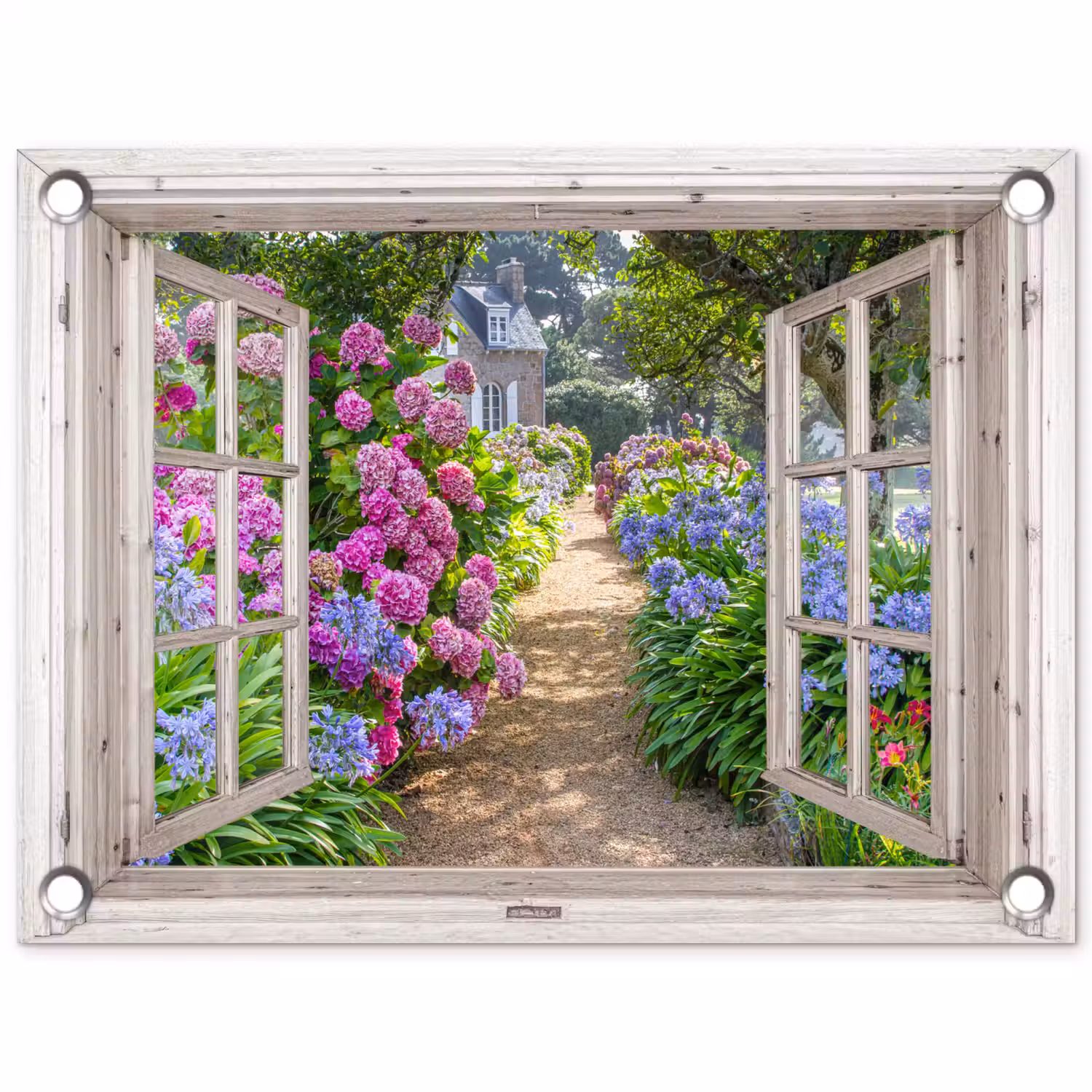Uitzicht op Bloementuin tuinposter los doek klein -3d