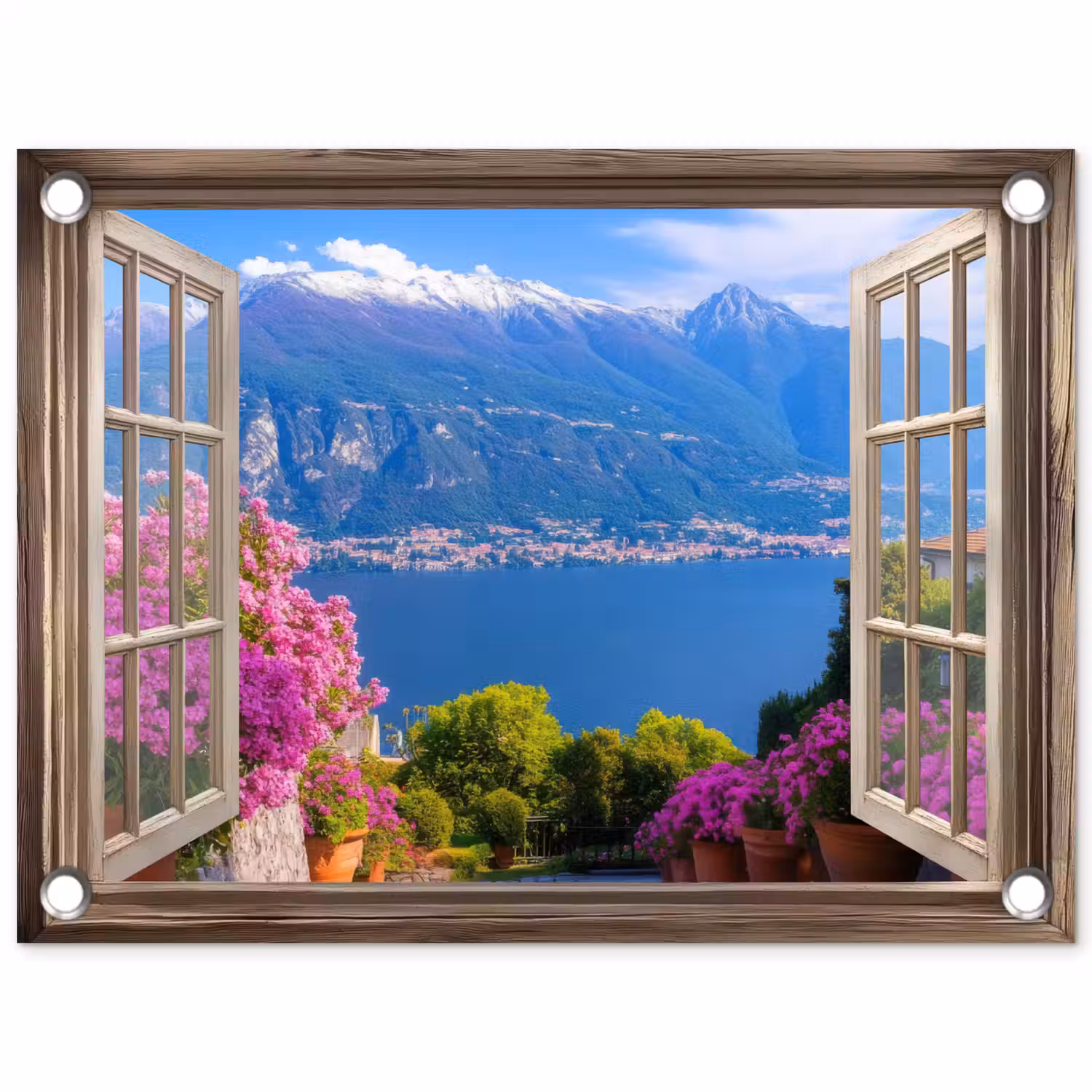 Doorkijk - Berg - Landschap - Uitzicht - Meer tuinposter los doek klein -3d