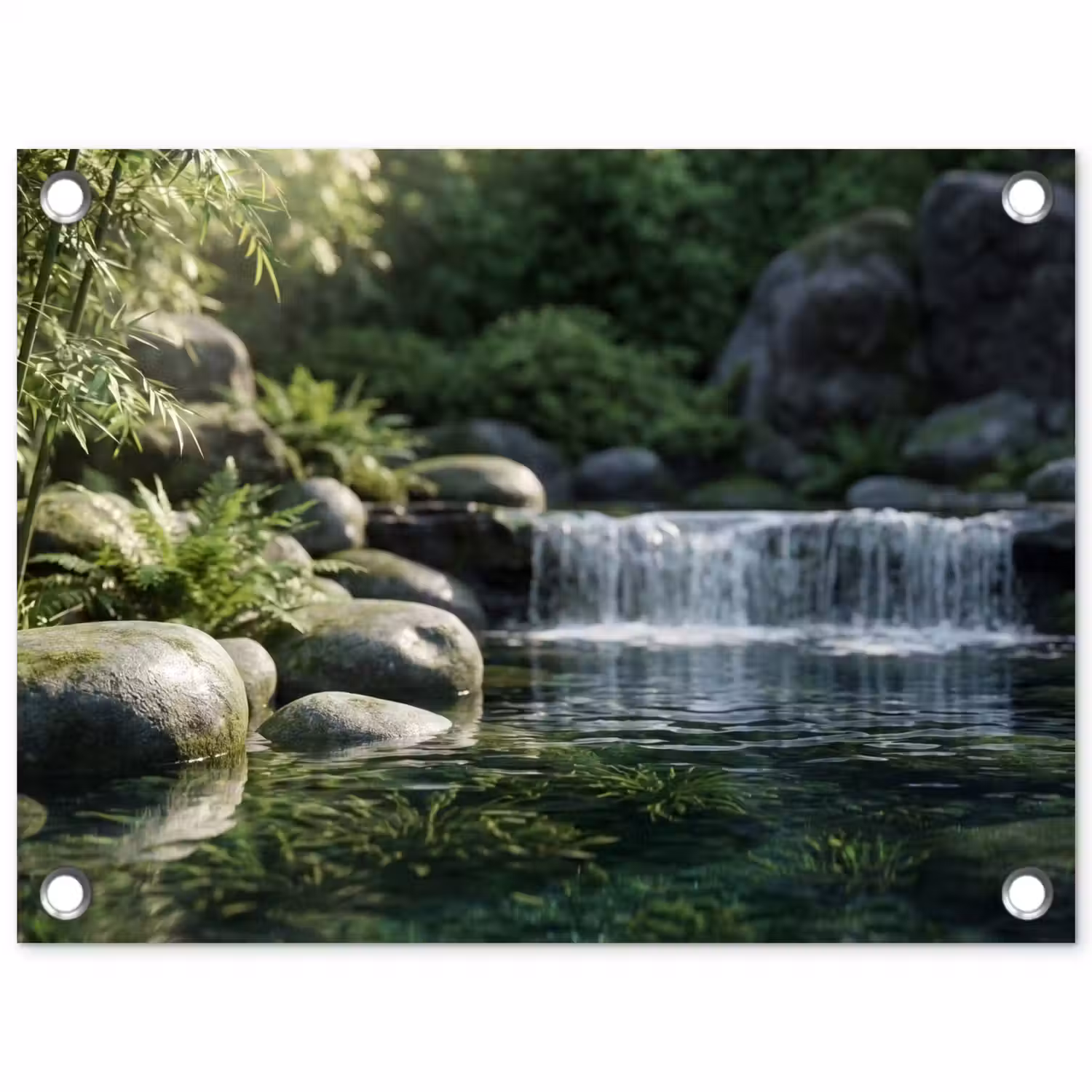 Beek - Waterval - Natuur - Groen tuinposter los doek klein -3d