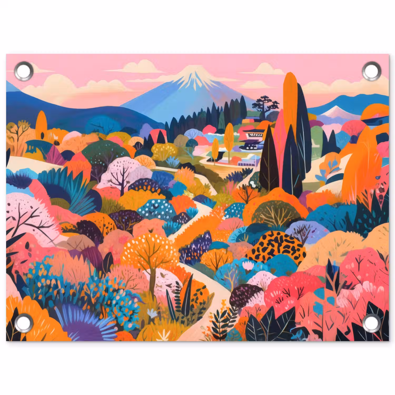 Witte bergtop - Modern - Kleurrijk tuinposter los doek klein -3d
