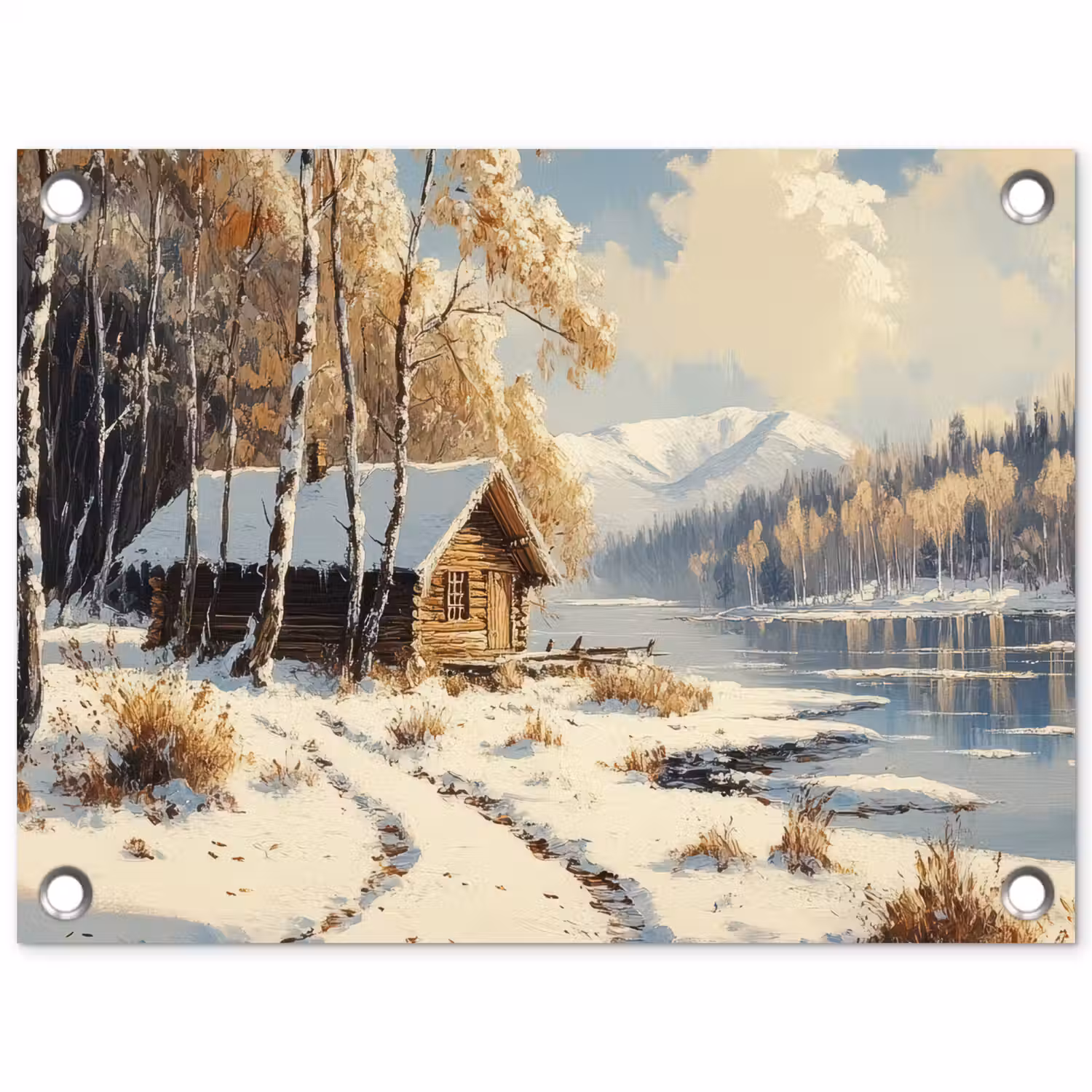 Winter - Sneeuw - Huis - Natuur tuinposter los doek klein -3d