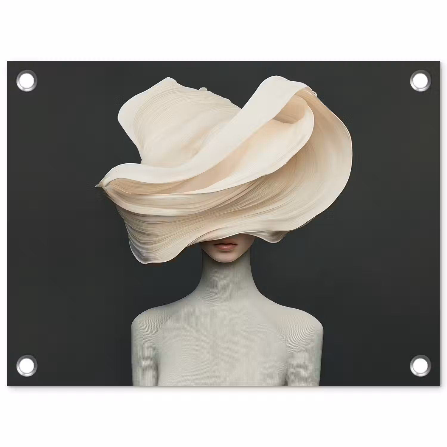 Vrouw - Beige - hoed tuinposter los doek klein -3d