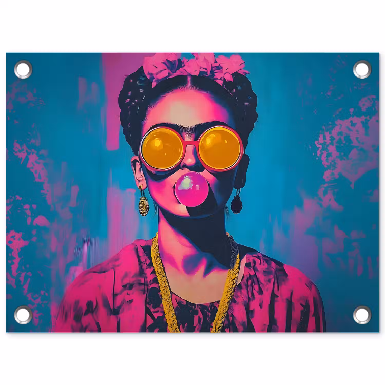Vrouw - Kauwgom - Zonnebril - Oranje tuinposter los doek klein -3d