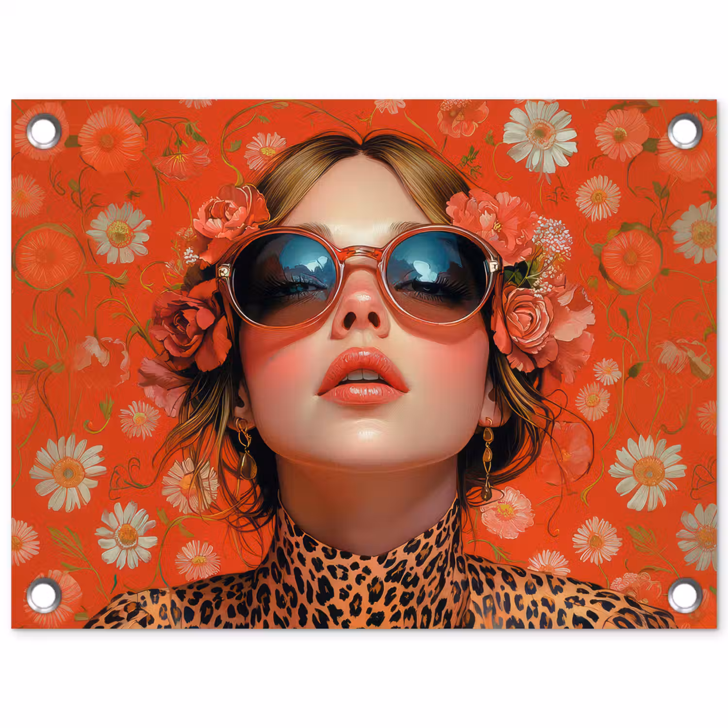 Vrouw - Kleurrijk - Dierenprint - Bloemen tuinposter los doek klein -3d