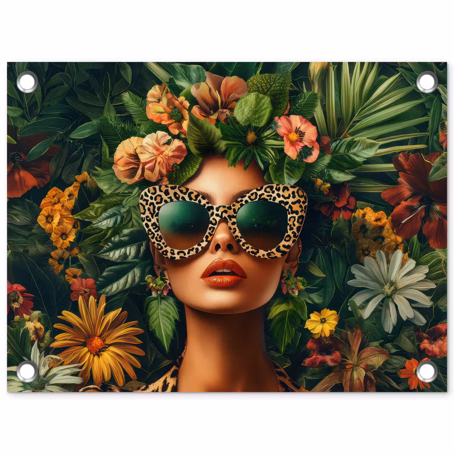Vrouw - Panterprint - Jungle - Natuur - Luxe tuinposter los doek klein -3d