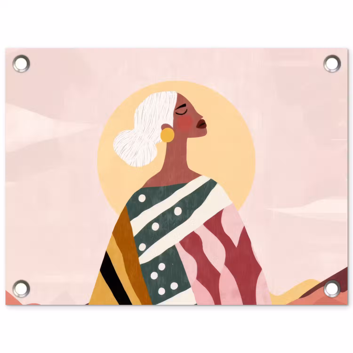 Vrouw - Zon - Kleurrijk tuinposter los doek klein -3d