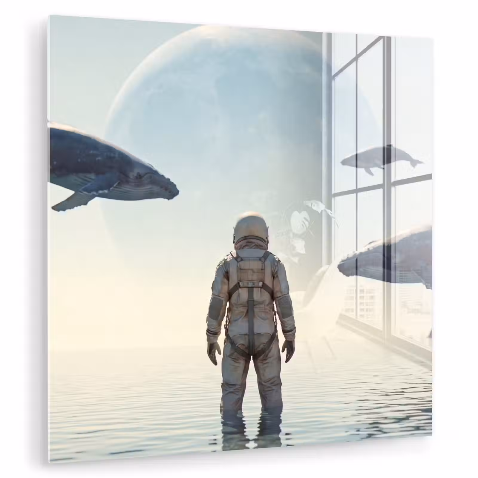 Glass Print - Astronaut - Whale - Fantasy - Ruimtevaarder - Walvis - Fantasie plexiglas 5mm klein