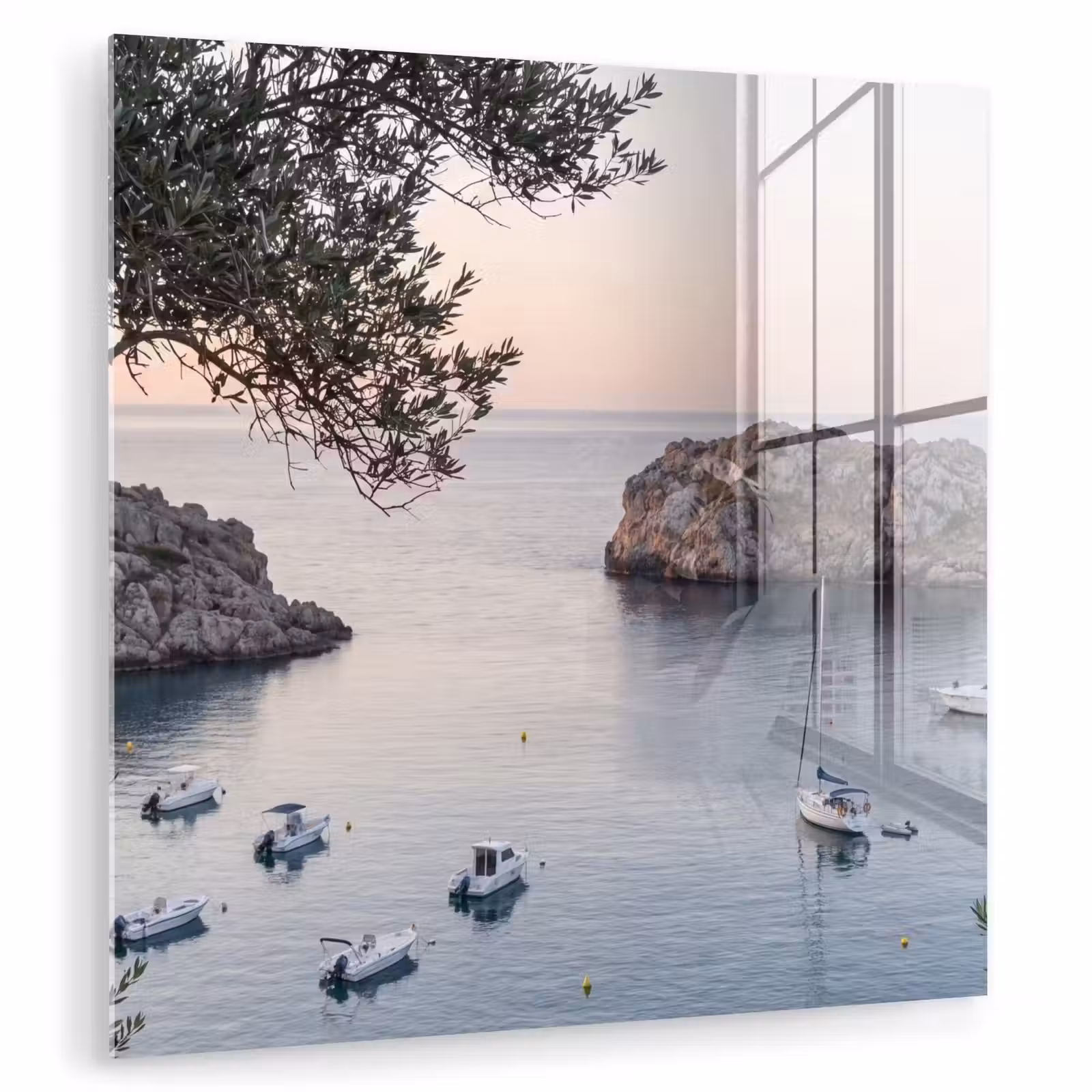 Glass Print - Bay - boats - sunset - Baai - boten - zonsondergang plexiglas 5mm klein