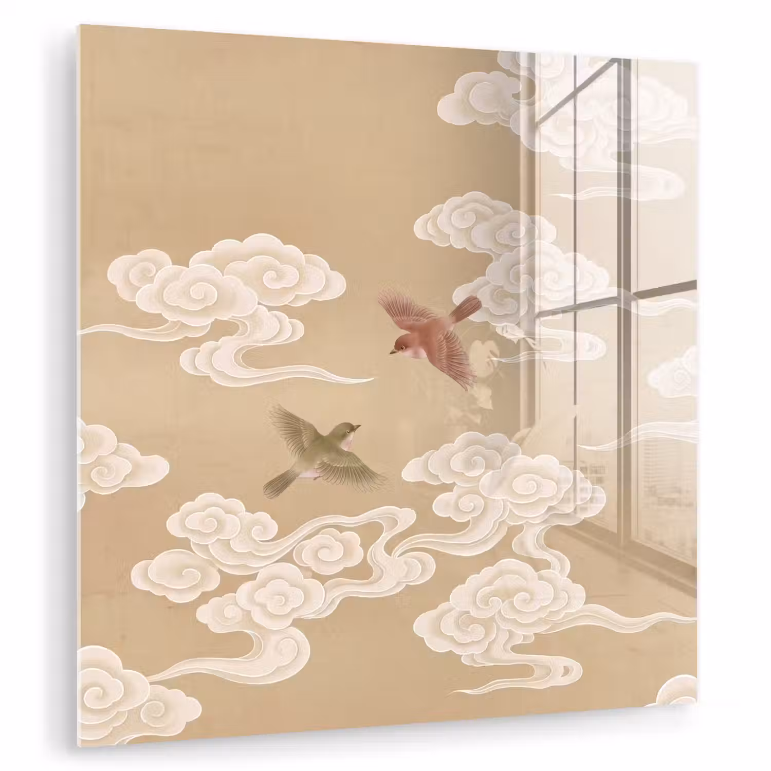 Vogels - Vliegen - Beige plexiglas 5mm klein -zzzproduct_nieuw
