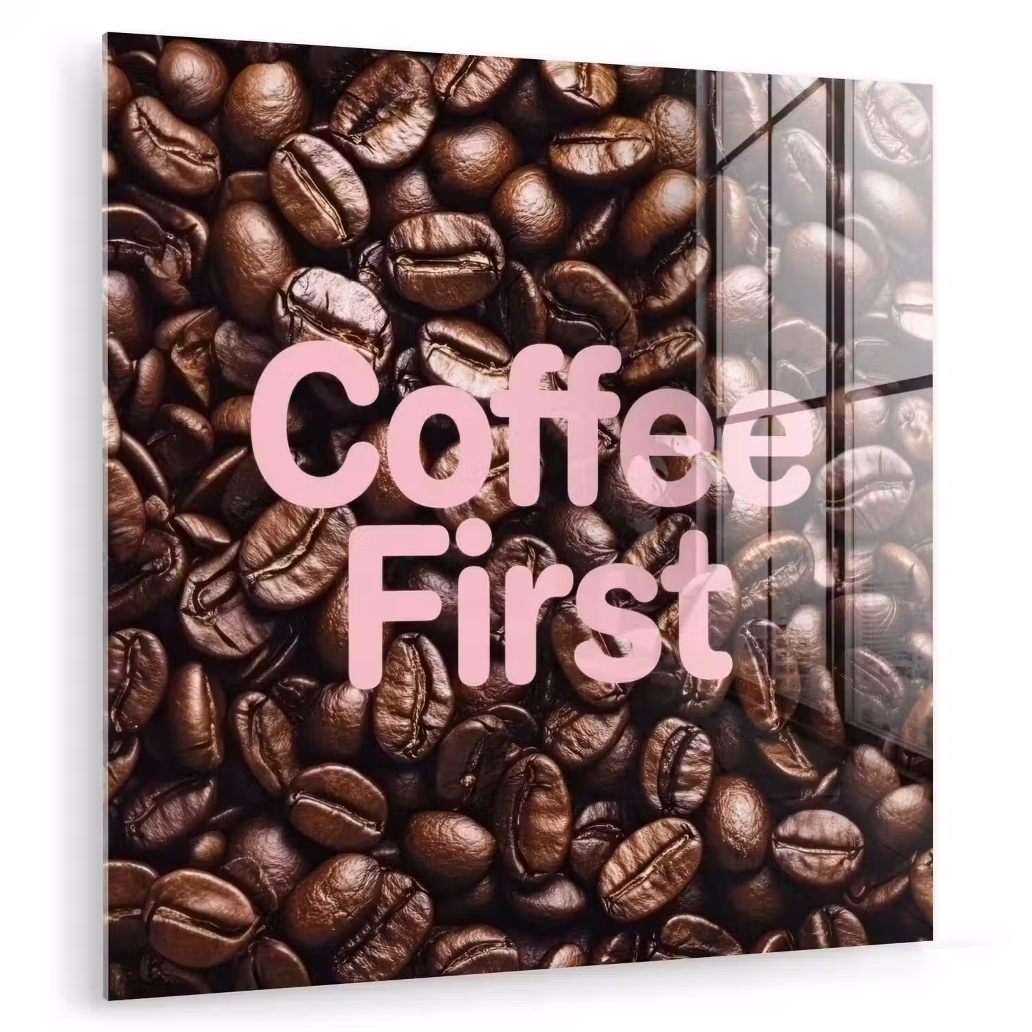 Coffee First - Koffiebonen - Roze plexiglas 5mm klein -zzzproduct_nieuw