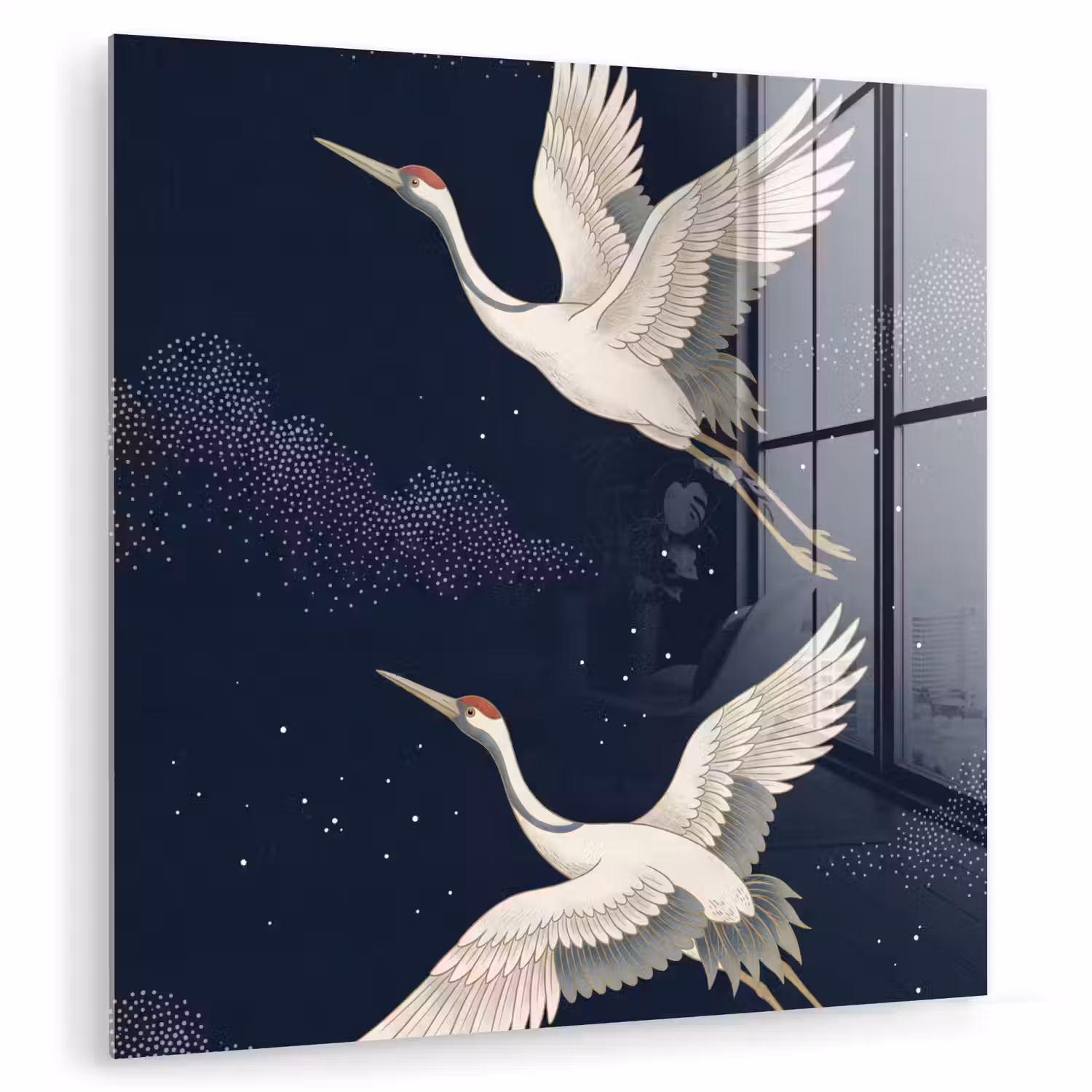 Kraanvogels - Nachthemel - Blauw plexiglas 5mm klein -zzzproduct_nieuw