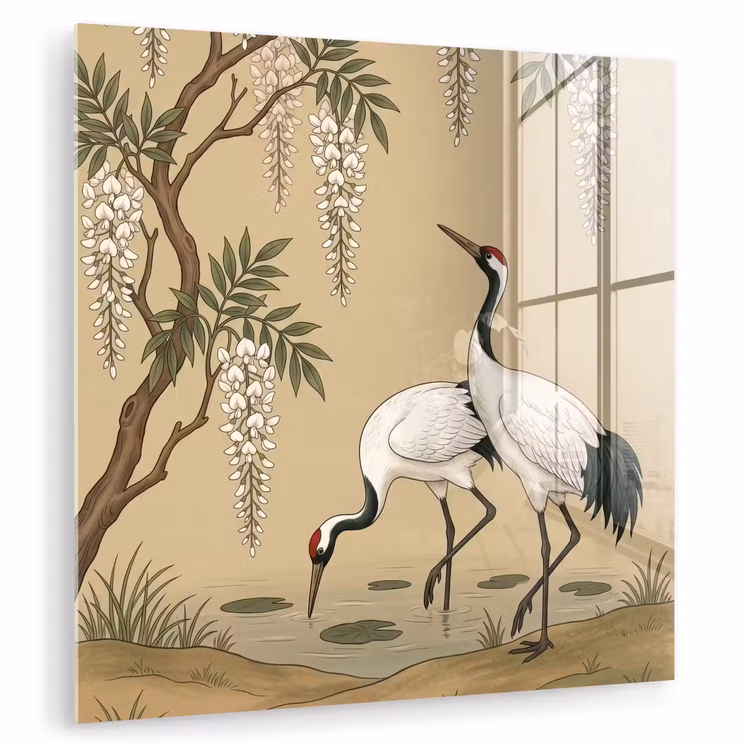 Kraanvogels - Water - Beige plexiglas 5mm klein -zzzproduct_nieuw