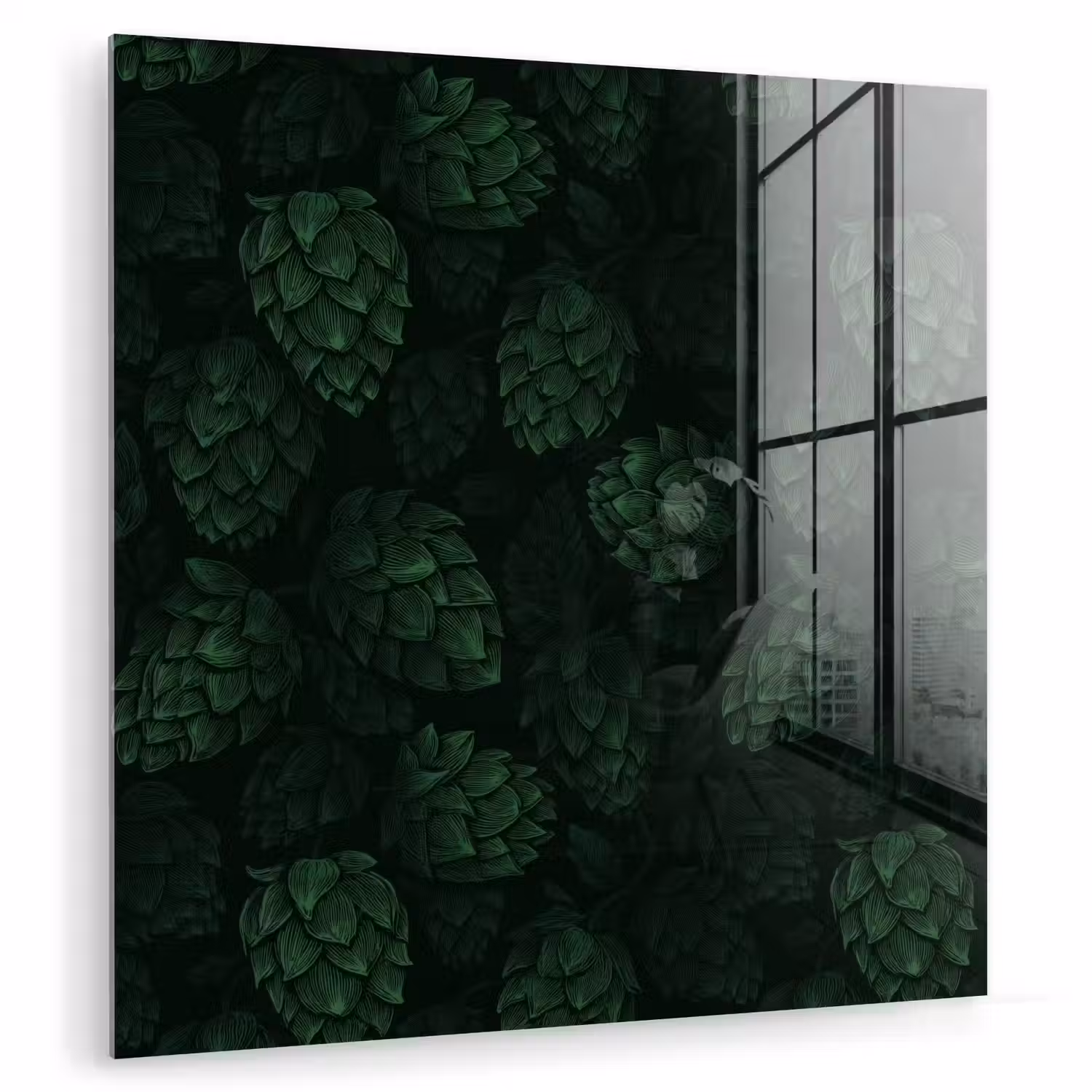 Donker - Groen - Hopbellen - Botanisch - Illustratie plexiglas 5mm klein 11 -zzzproduct_nieuw